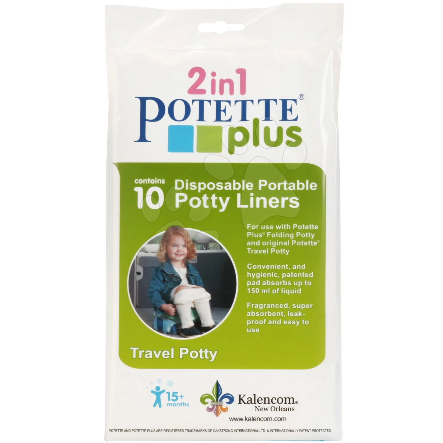Set Reisetöpfchen / Toilettenaufsatz Potette Plus 2v1 Kalencom Grün Mit Silikoneinlage + 10 Einwegeinlagen Für Reisetöpfchen Und Reisetasche Ab 15 Monaten – Bild 3