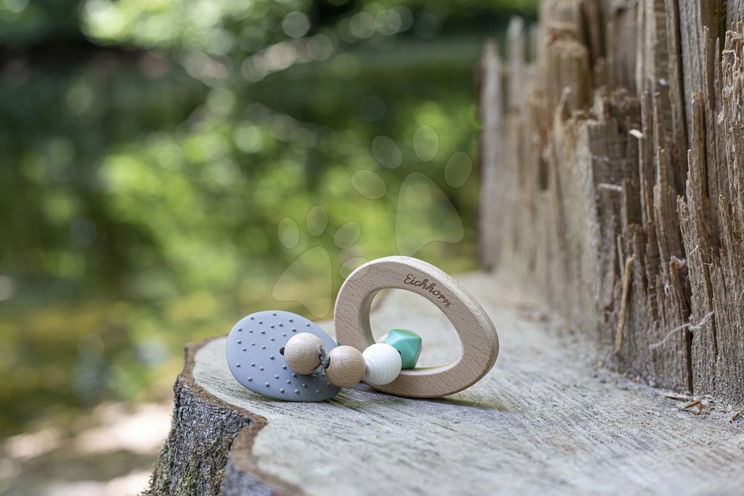 Holzbeißring Silikon Bio 100% Natur Baby PureTeether Eichhorn Mit Kugeln Und Griff Ab 3 Monaten – Bild 2