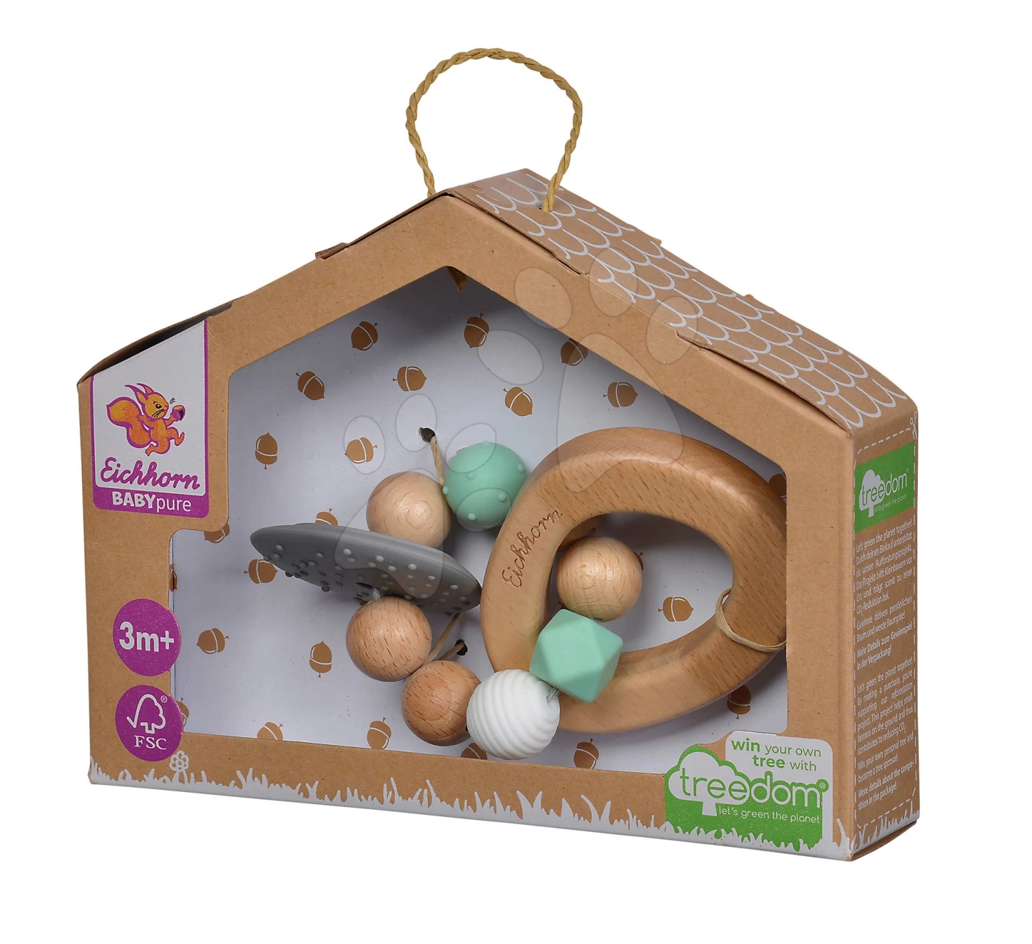 Holzbeißring Silikon Bio 100% Natur Baby PureTeether Eichhorn Mit Kugeln Und Griff Ab 3 Monaten – Bild 10