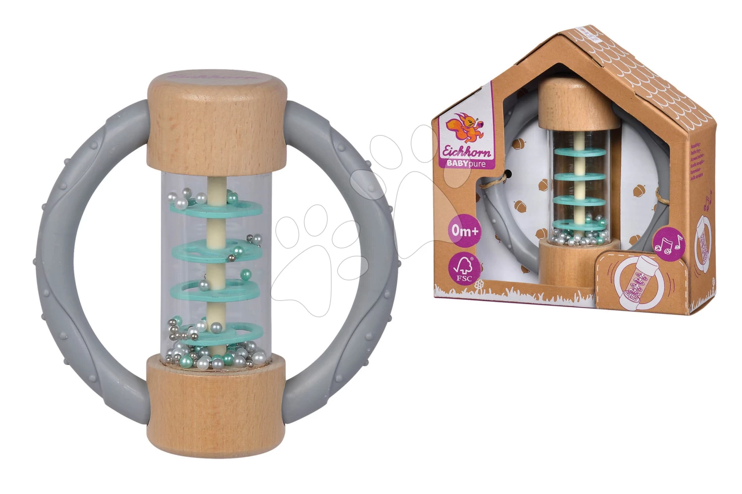 Rassel Aus Holz Baby Pure Rattle Ring Eichhorn Mit Griff Und Rolle Mit Kugeln Ab 0 Monaten EH5723