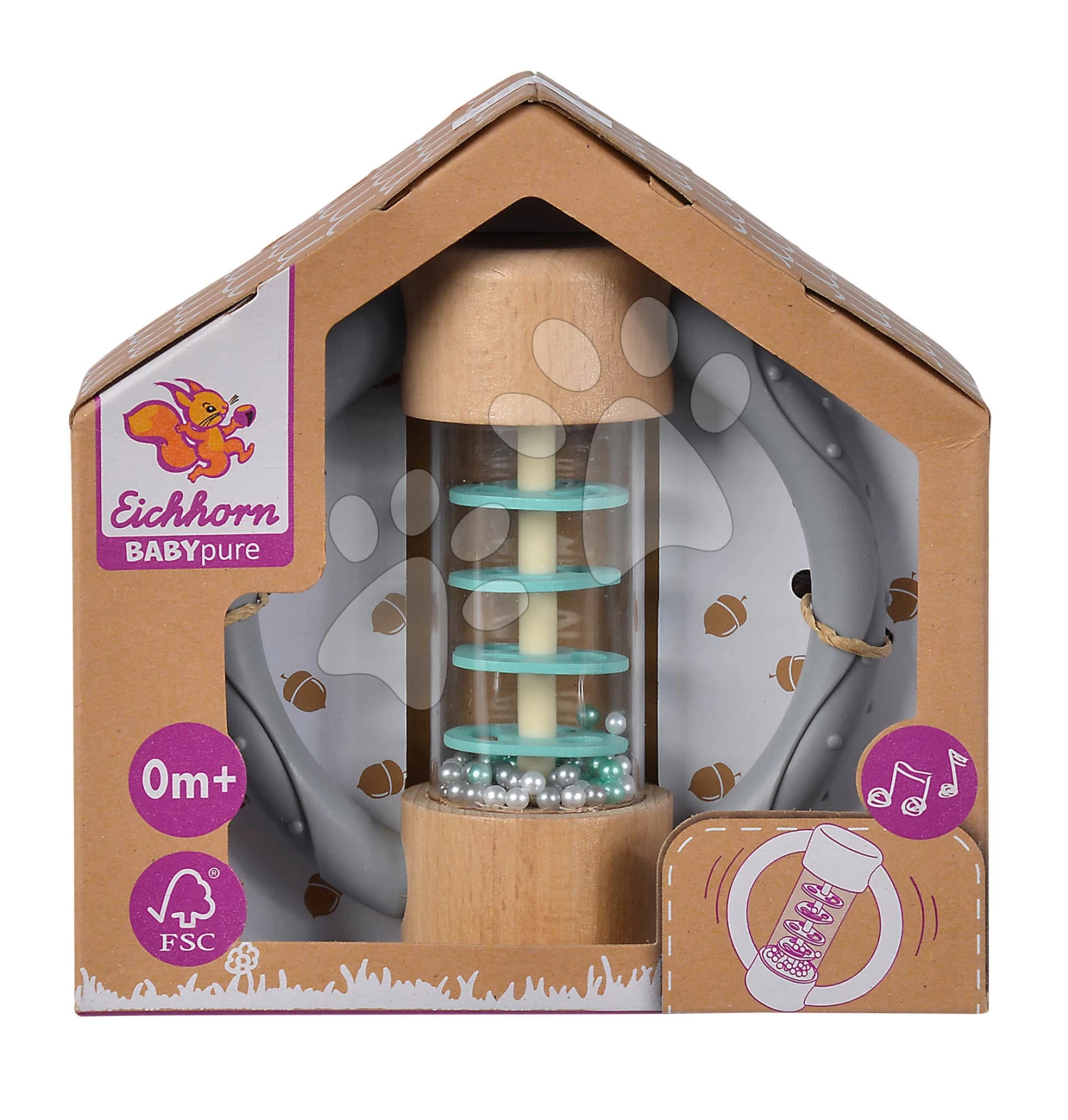 Rassel Aus Holz Baby Pure Rattle Ring Eichhorn Mit Griff Und Rolle Mit Kugeln Ab 0 Monaten EH5723 – Bild 3