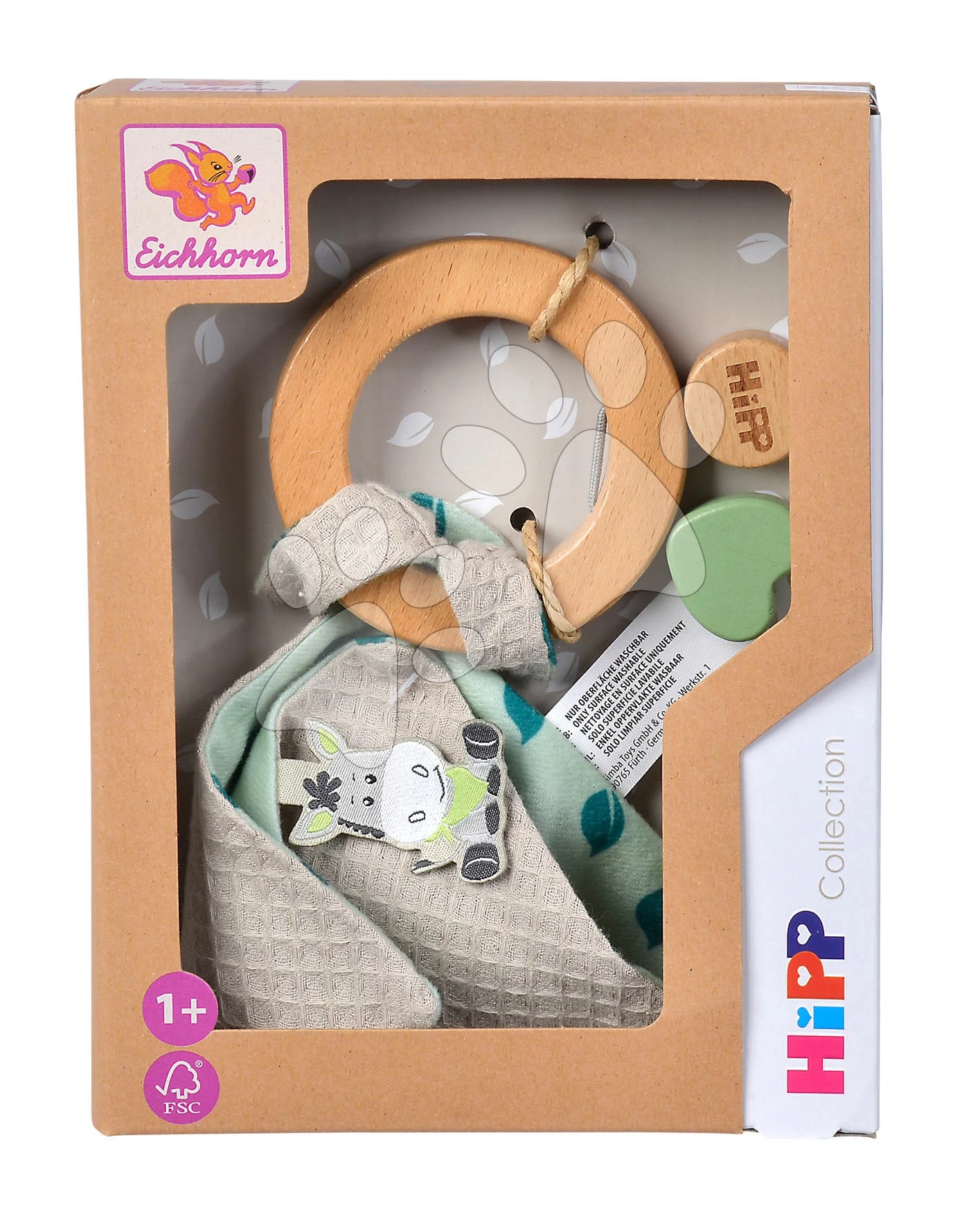 Rassel Aus Holz Baby Hipp Grasping Toy Eichhorn Mit Tuch - Zum Kuscheln Ab 12 Monaten EH5871