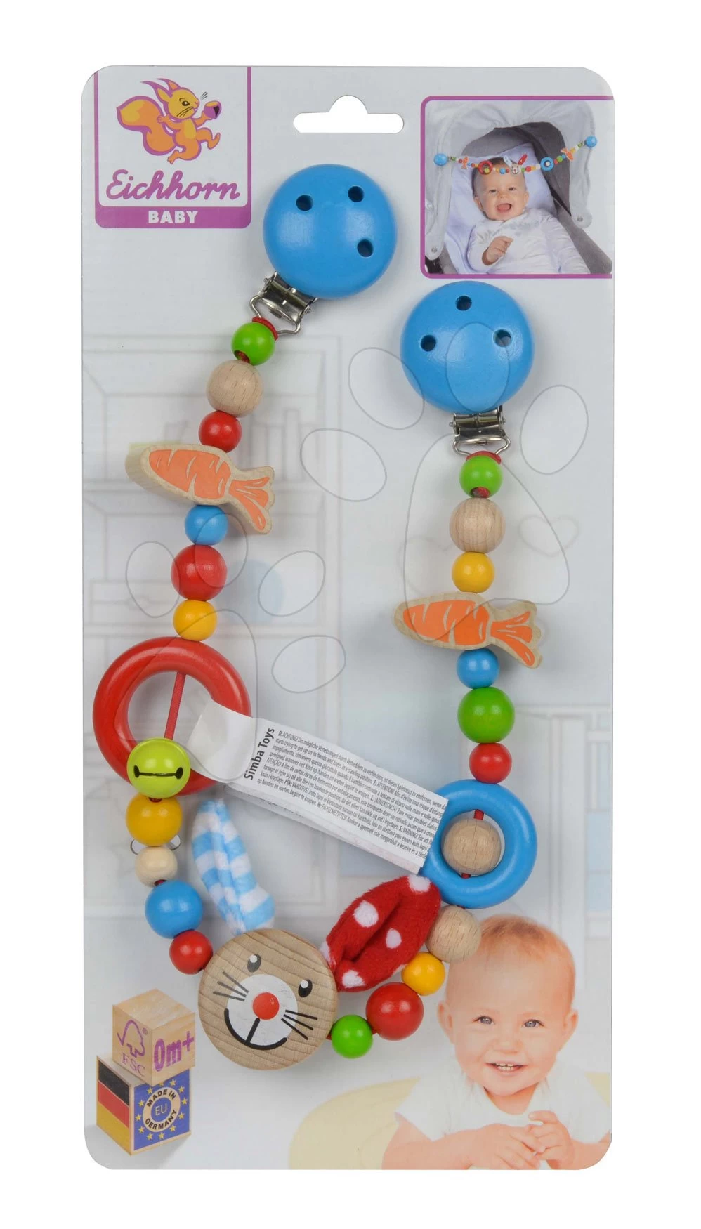 Holzkette Rabbit Pram Chain Baby Eichhorn 54 Cm Für Kinderwagen Mit Hase Ab 0 Monaten – Bild 3