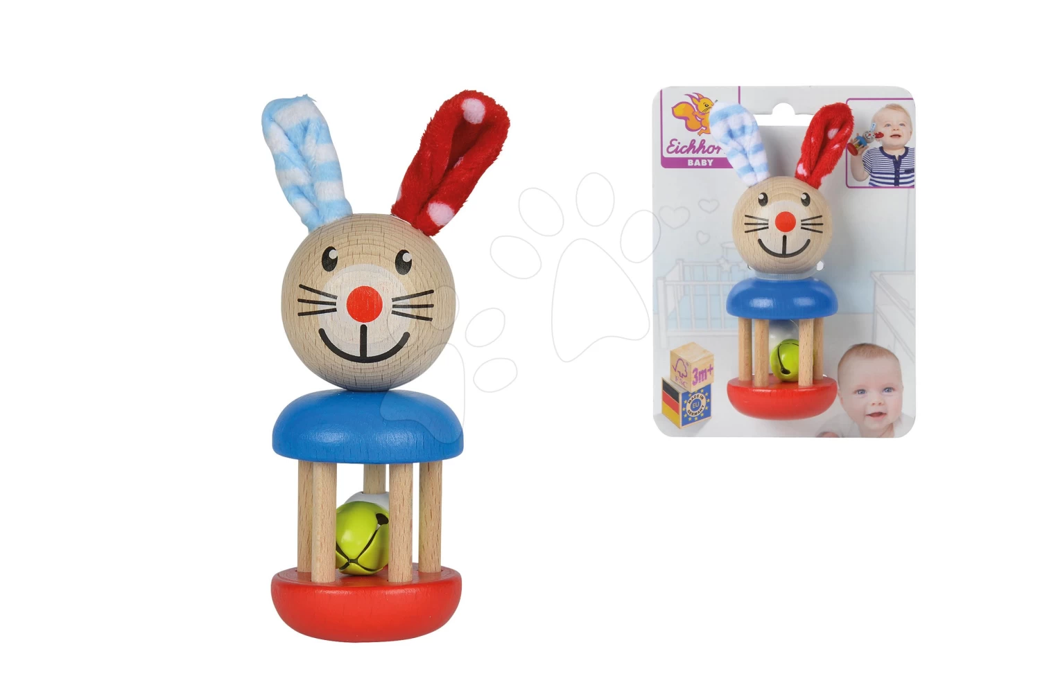Holzrassel Rabbit Rattle Baby Eichhorn Hase Mit Glocke Und Plüschohren Ab 3 Monaten – Bild 4