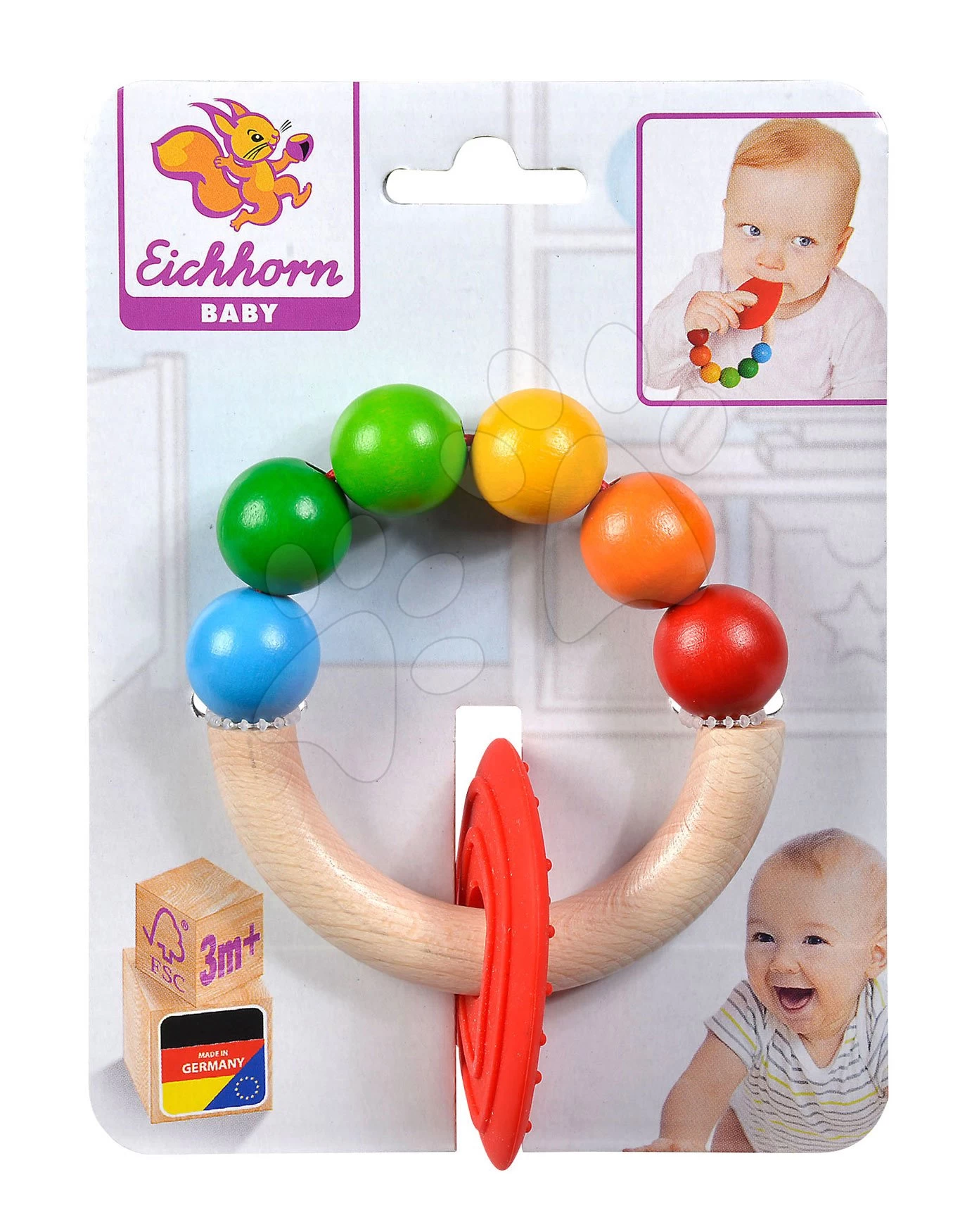 Holzrassel Mit Beißring Baby Eichhorn Mit Bunten Kugeln Ab 3 Monaten