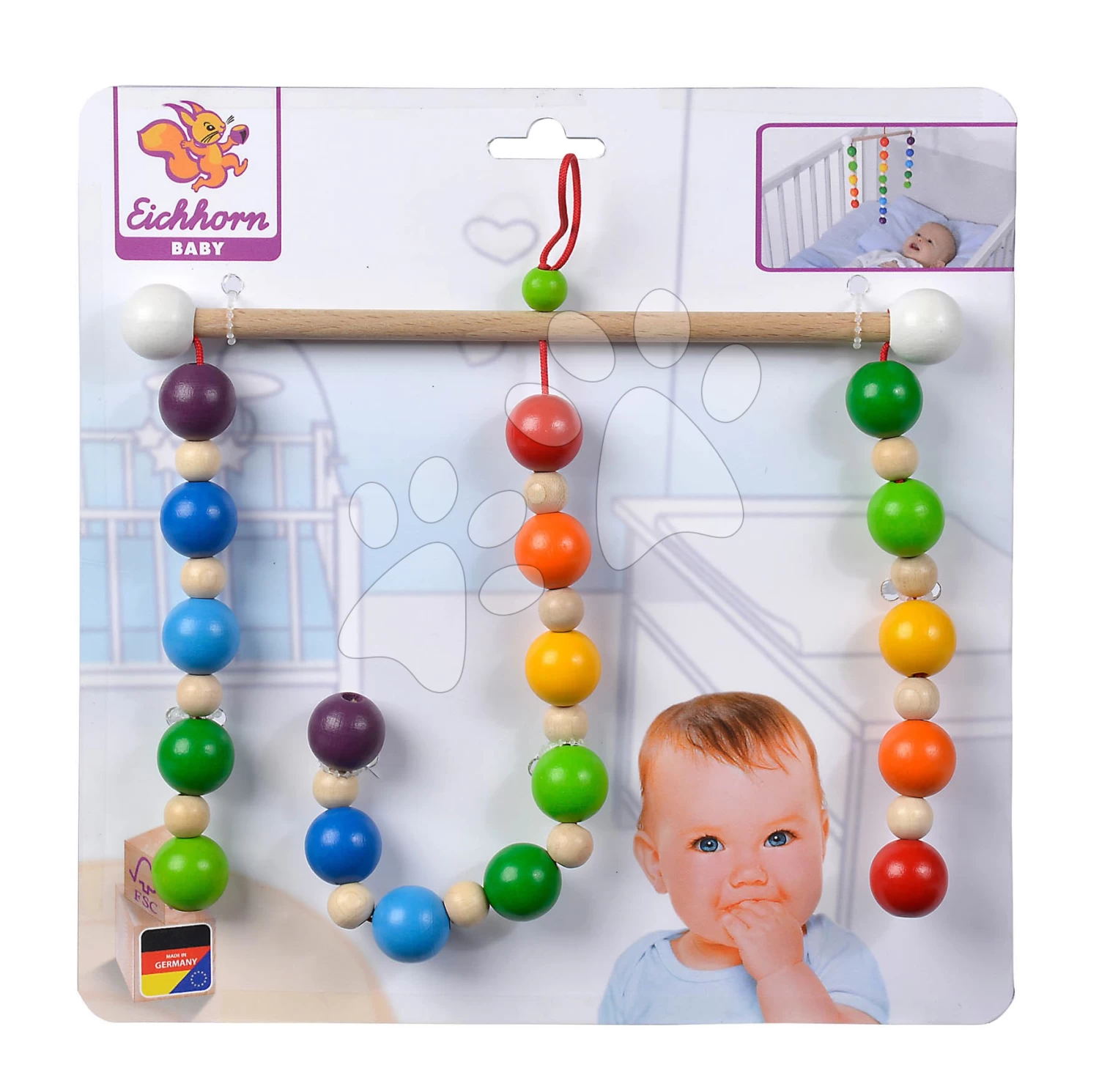 Holzkarussell über Dem Bett Baby Mobile Eichhorn Mit Farbigen Kugeln Ab 0 Monaten EH17051 – Bild 3