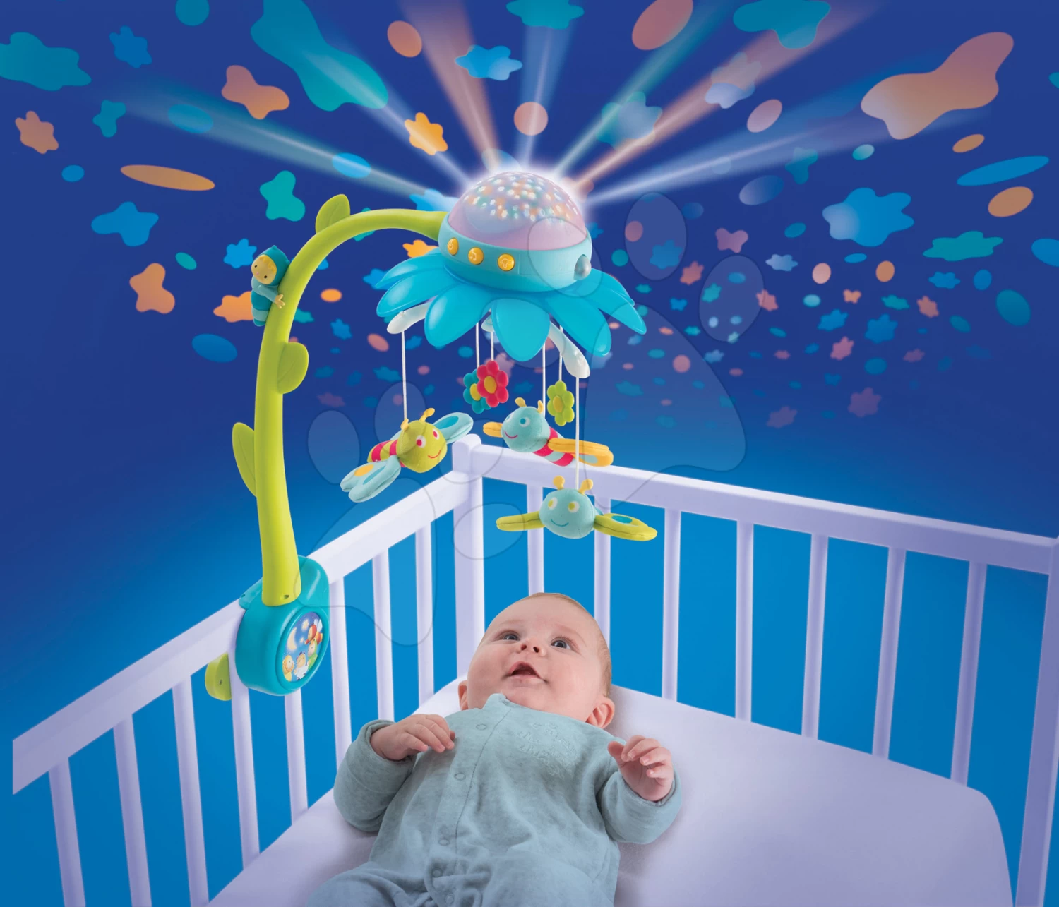 Karussell über Der Krippe Flower Cotoons Smoby Mit Schmetterlingen, Musik Und Licht Blau Ab 0 Monaten