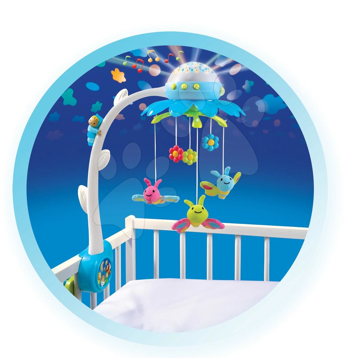 Karussell über Der Krippe Flower Cotoons Smoby Mit Schmetterlingen, Musik Und Licht Blau Ab 0 Monaten – Bild 14