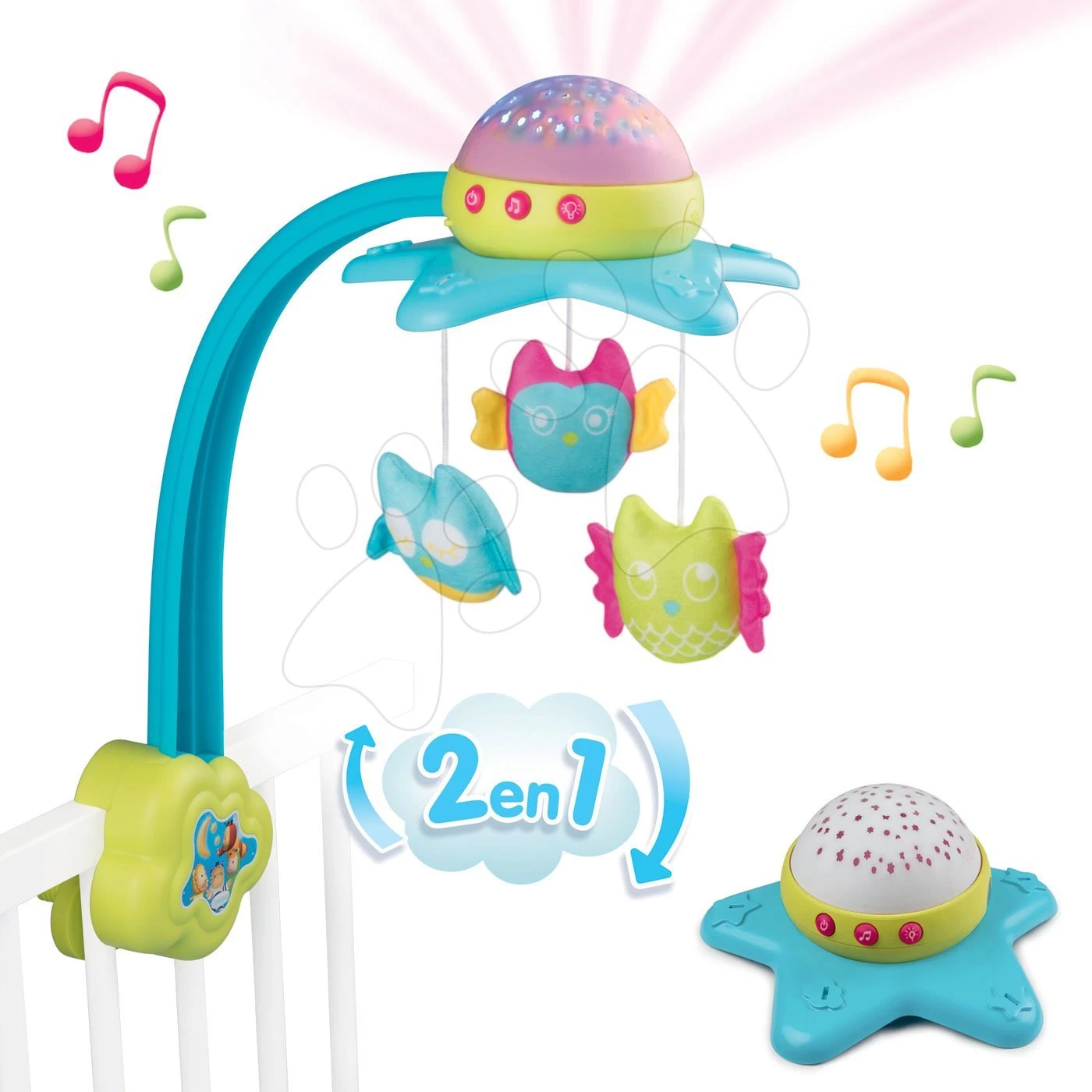 Set Karussell über Dem Kinderbett Star Cotoons Smoby 2in1 Mit Eulen Und Fanzende Figuren Mit Ton