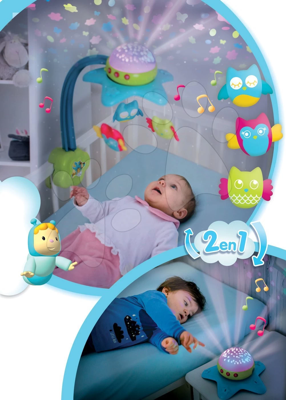 Set Karussell über Dem Kinderbett Star Cotoons Smoby 2in1 Mit Eulen Und Fanzende Figuren Mit Ton – Bild 9