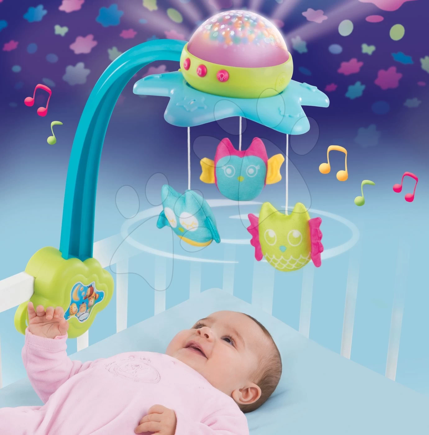 Set Karussell über Dem Kinderbett Star Cotoons Smoby 2in1 Mit Eulen Und Fanzende Figuren Mit Ton – Bild 3