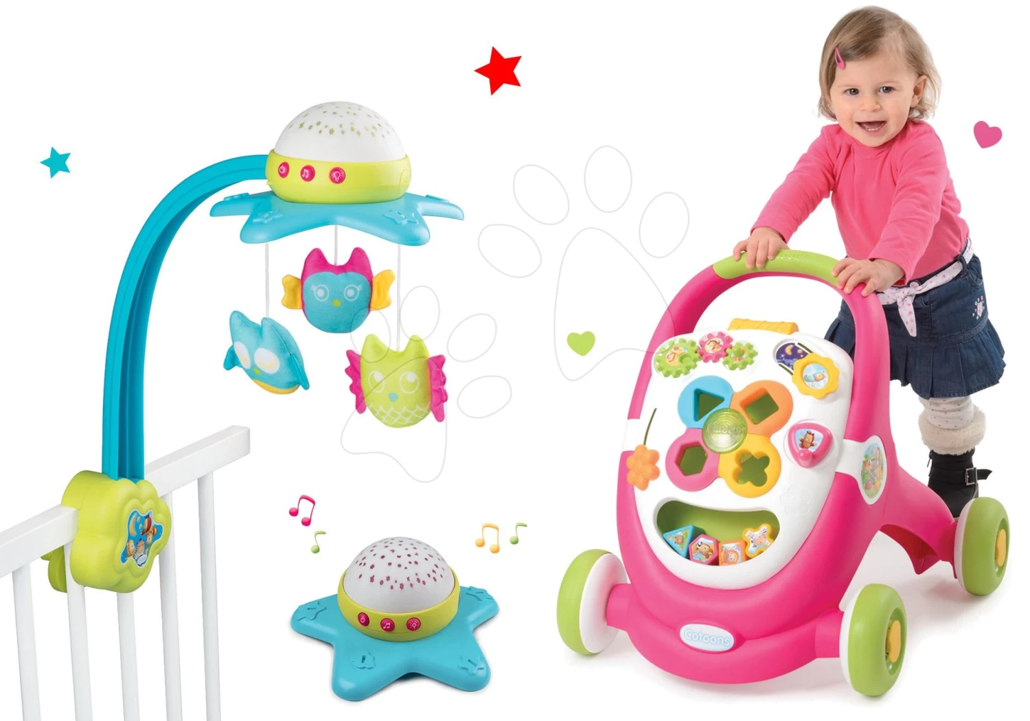 Set Karussell über Dem Kinderbett Star Cotoons 2v1 Smoby Mit Eulen Und Didaktische Lauflernhilfe Mit Licht Und Ton (blau / Pink) – Bild 8