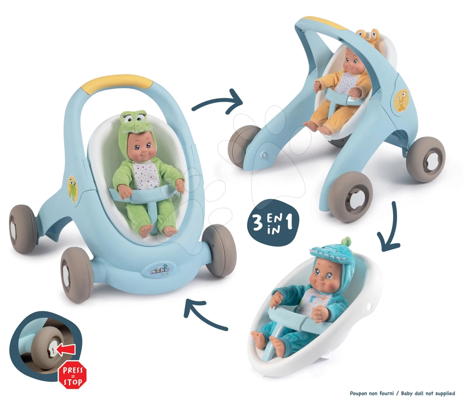 Set Didaktisches Tischlein Cotoons Smoby Mit Funktionen Blau Kinderwagen Und Lauflernhilfe 3in1 MiniKiss Mit Der Puppe – Bild 4