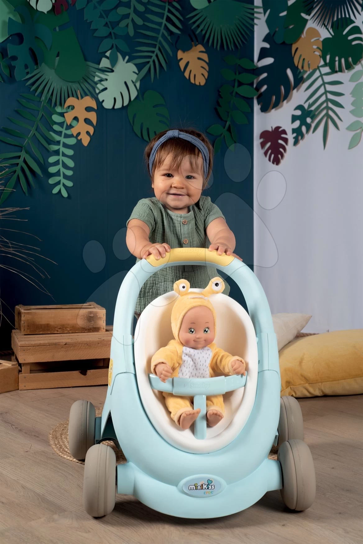 Set Didaktisches Tischlein Cotoons Smoby Mit Funktionen Blau Kinderwagen Und Lauflernhilfe 3in1 MiniKiss Mit Der Puppe – Bild 2