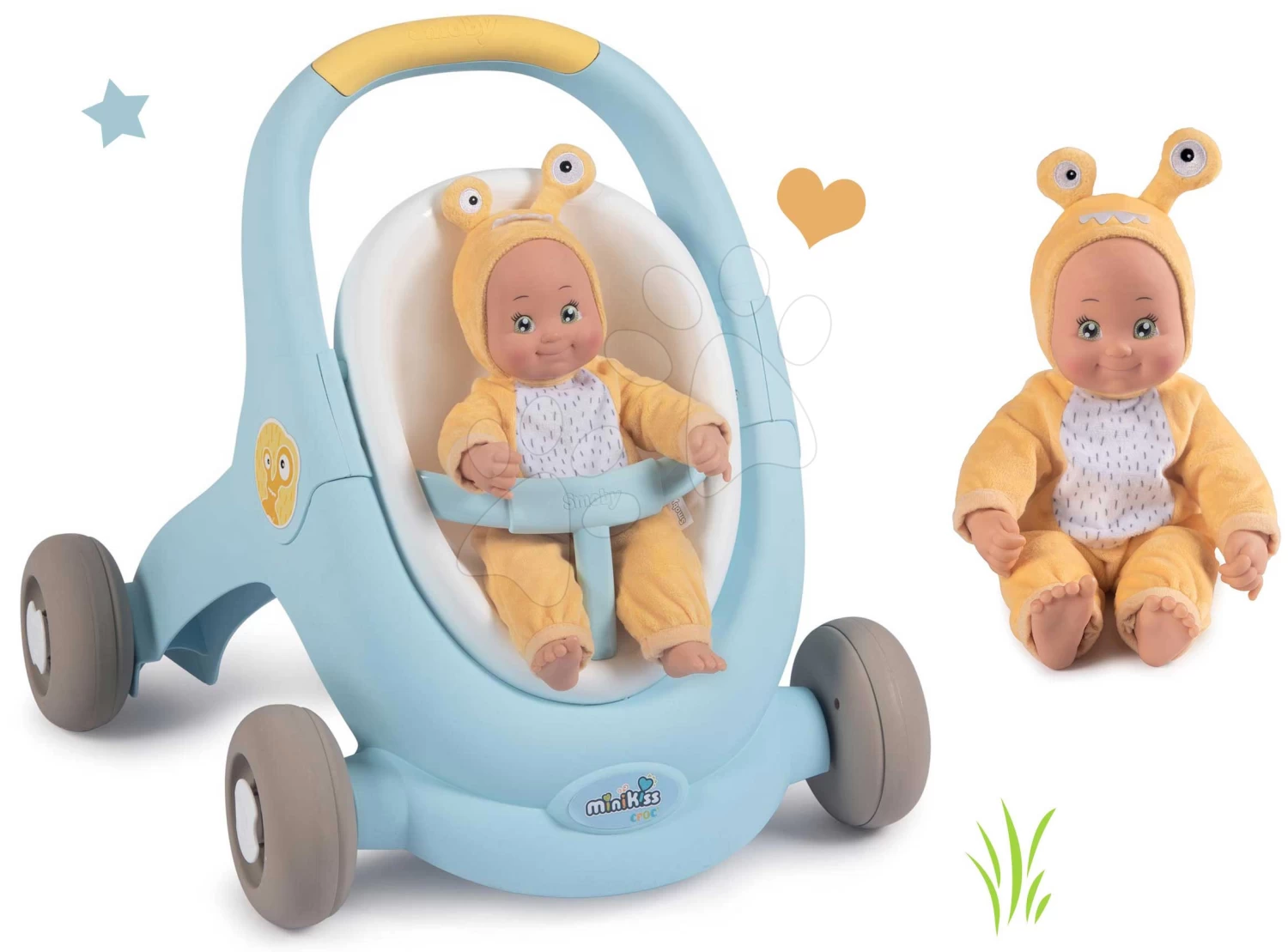 Set Didaktisches Tischlein Cotoons Smoby Mit Funktionen Blau Kinderwagen Und Lauflernhilfe 3in1 MiniKiss Mit Der Puppe – Bild 5