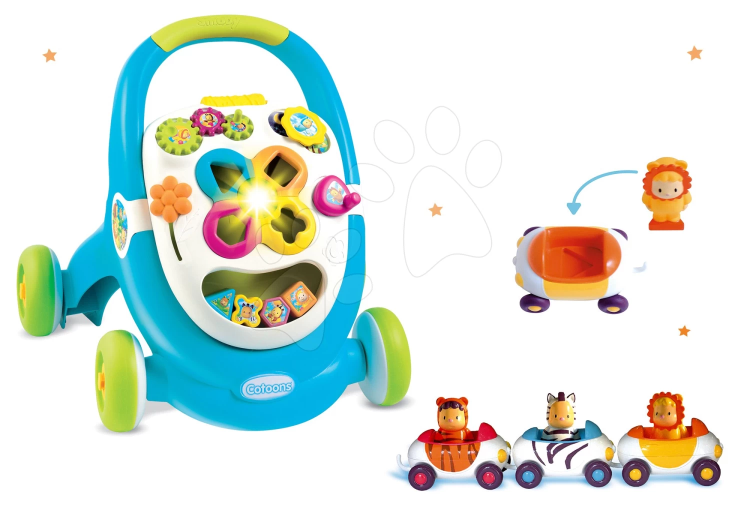 Set Lauflernhilfe Trott Cotoons 2v1 Smoby Grün Mit Würfeln, Licht Und Melodie Und Spielzeugautos – Bild 20