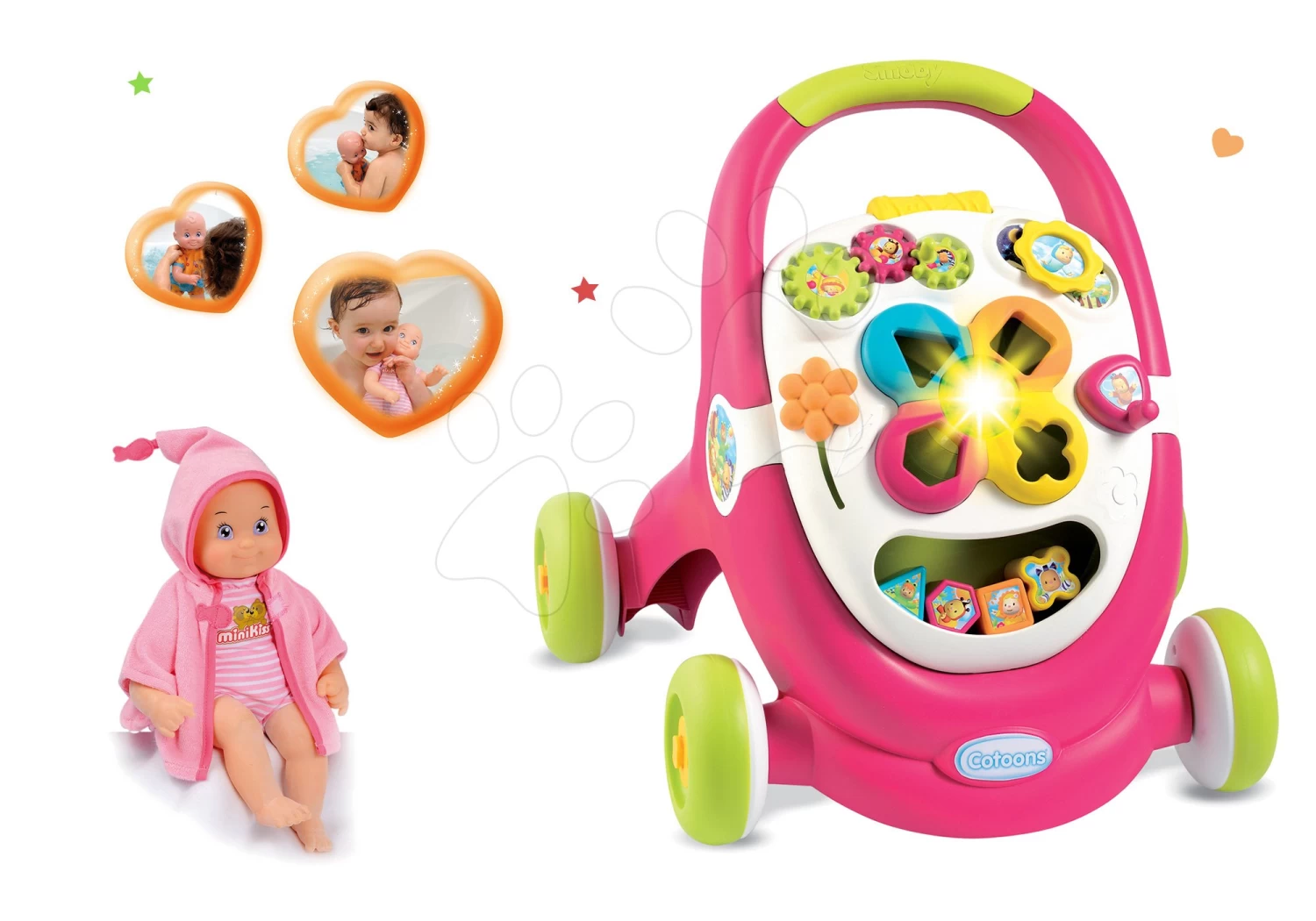 Set Lauflernhilfe Trott Cotoons 2v1 Smoby Grün Mit Würfeln, Licht Und Melodie Und Einer Puppe Mit Ton, Zum Schwimmen/Baden, 27 Cm – Bild 20