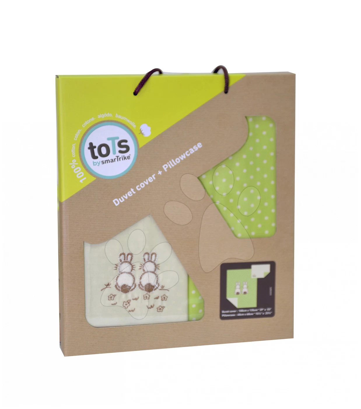 Joy ToTs-smarTrike Krippenset Hasenbettbezug Und Kissen 100% Baumwollsatin Grün