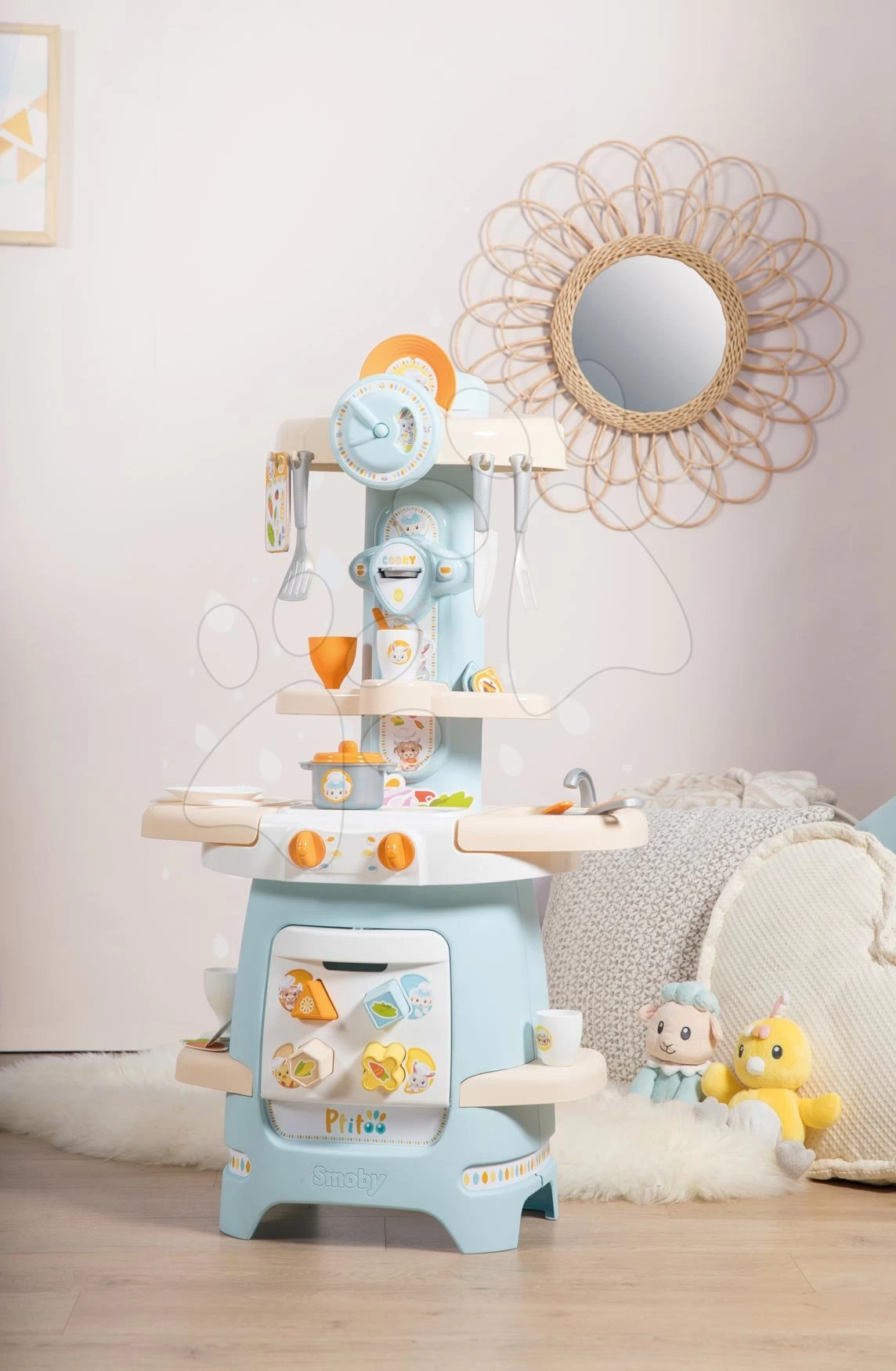 Set Lauflernhilfe Trott Cotoons 2v1 Smoby In Der Küche Mit Würfeln, Licht Und Melodie Und Einem Didaktischen Tisch Mit Funktionen – Bild 6