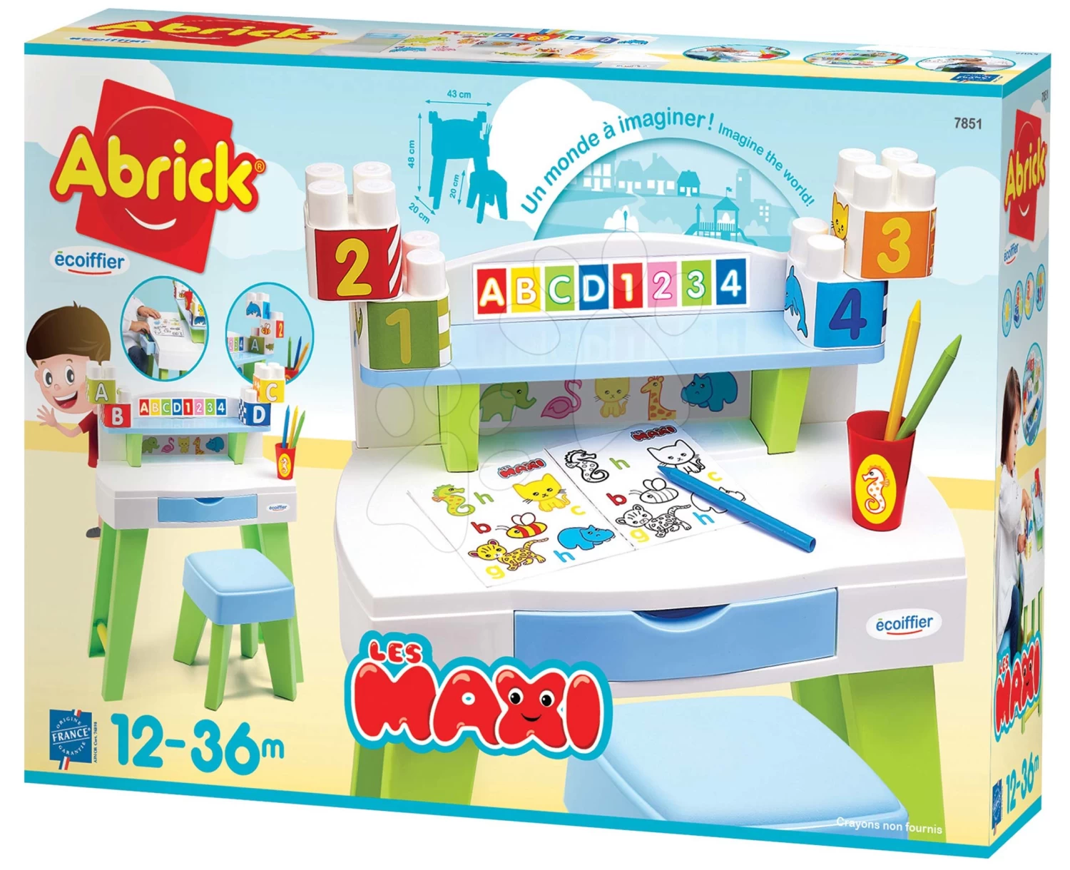 ECOIFFIER Tisch Für Kreativität My Very First Desk Maxi Abrick Écoiffier Mit Stuhl Und Malbüchern Mit Würfeln Von 12-36 Monaten – Bild 2