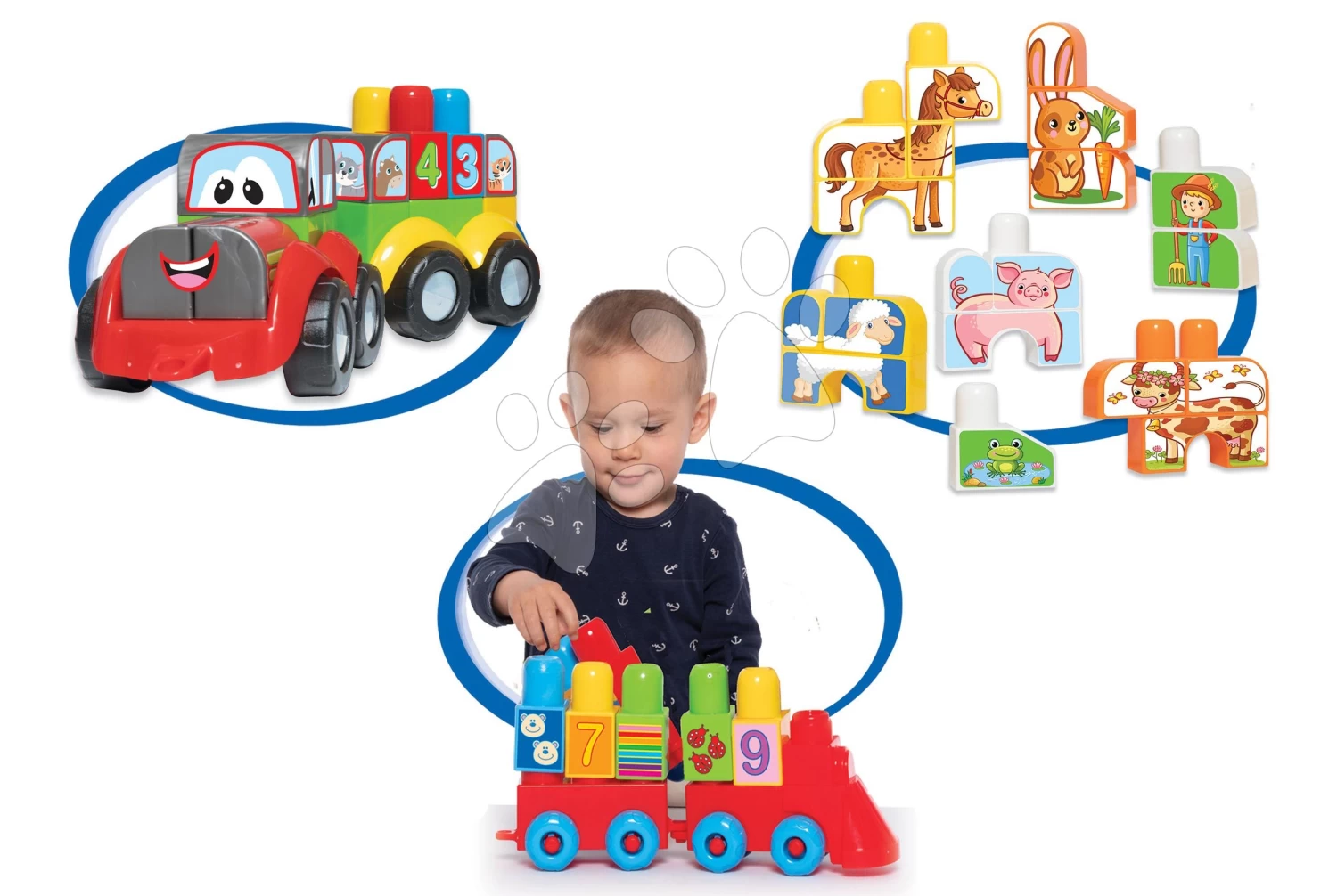 Baukasten Zug Mit Traktor Und Mit Tieren Superpack 3v1 Dohány Große Würfel Mit Aufdruck Ab 18 Monaten DH819 – Bild 5