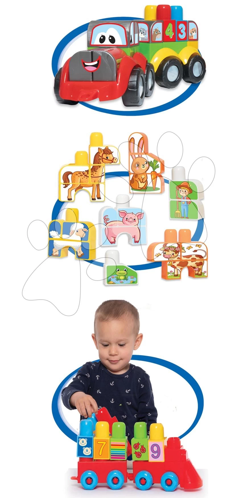 Baukasten Zug Mit Traktor Und Mit Tieren Superpack 3v1 Dohány Große Würfel Mit Aufdruck Ab 18 Monaten DH819