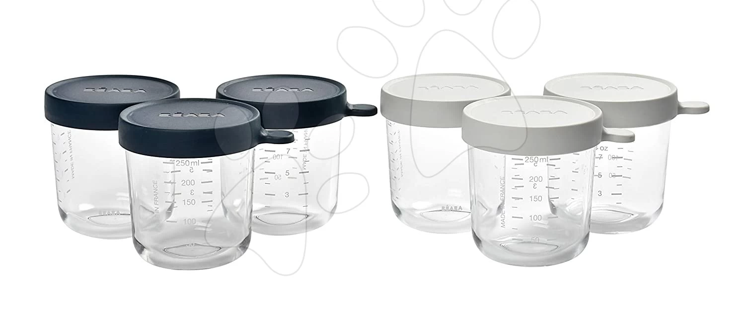 Set Lebensmitteldosen 250 Ml Beaba 6 Stück Blau Und Grau Aus Qualitätsglas Ab 4 Monaten – Bild 2