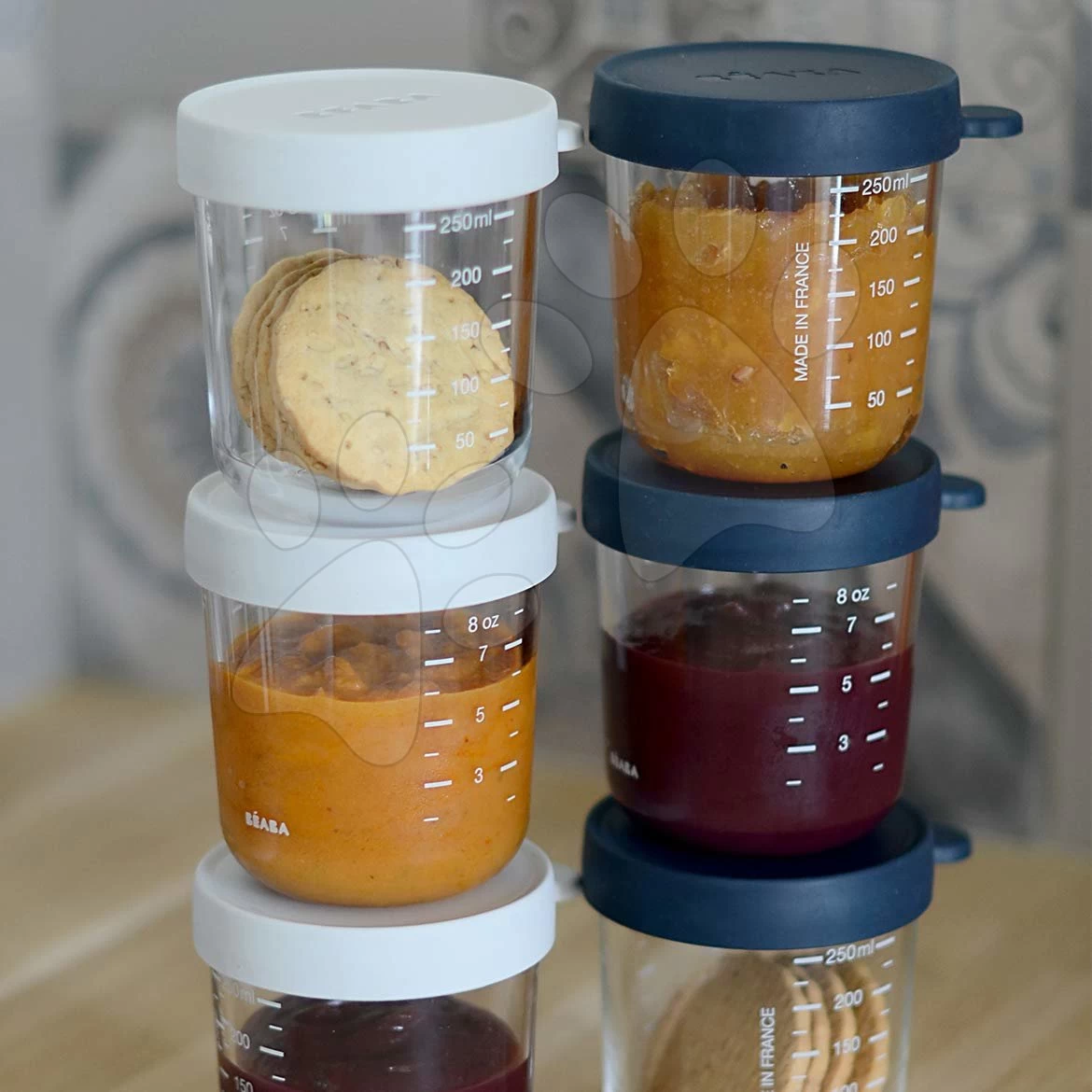 Set Lebensmitteldosen 250 Ml Beaba 6 Stück Blau Und Grau Aus Qualitätsglas Ab 4 Monaten