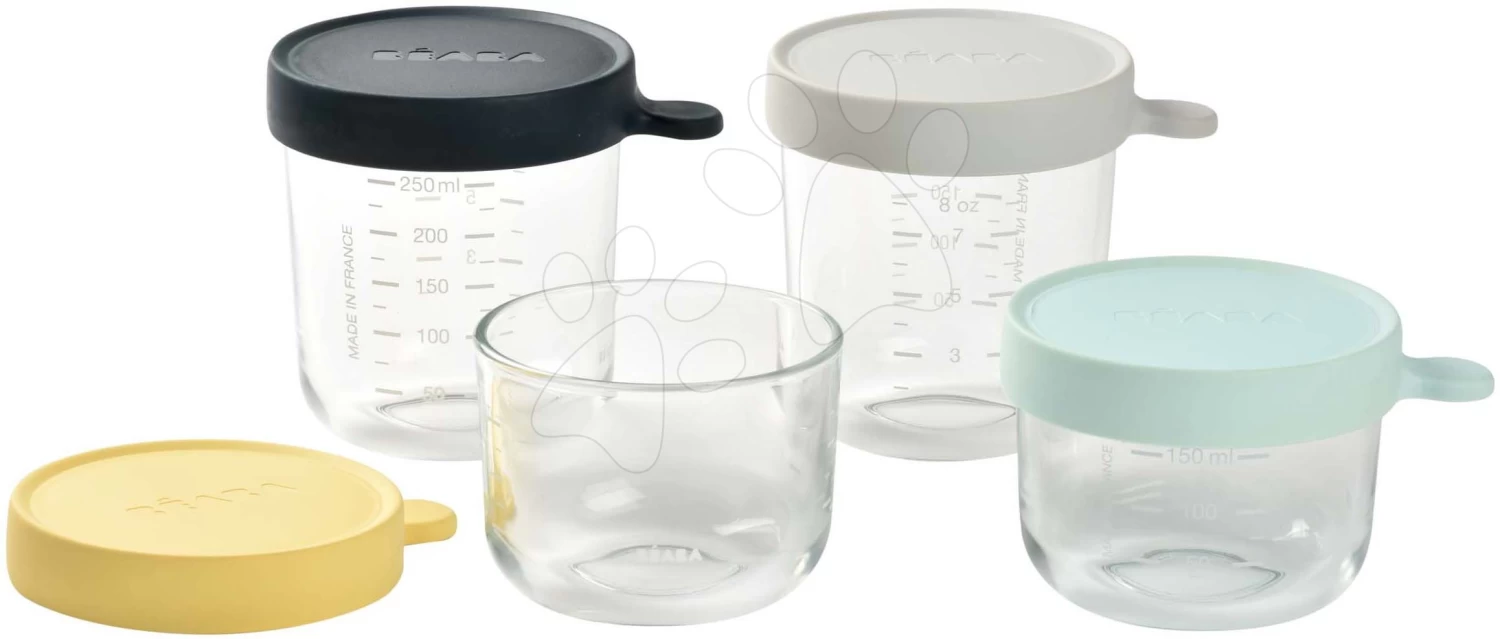 Set 4 Lebensmitteldosen Beaba Qualitätsglas (1 * 150 Ml Gelb / 1 * 150 Ml Hellblau / 1 * 250 Ml Dunkelblau / 1 * 250 Ml Grau) – Bild 4