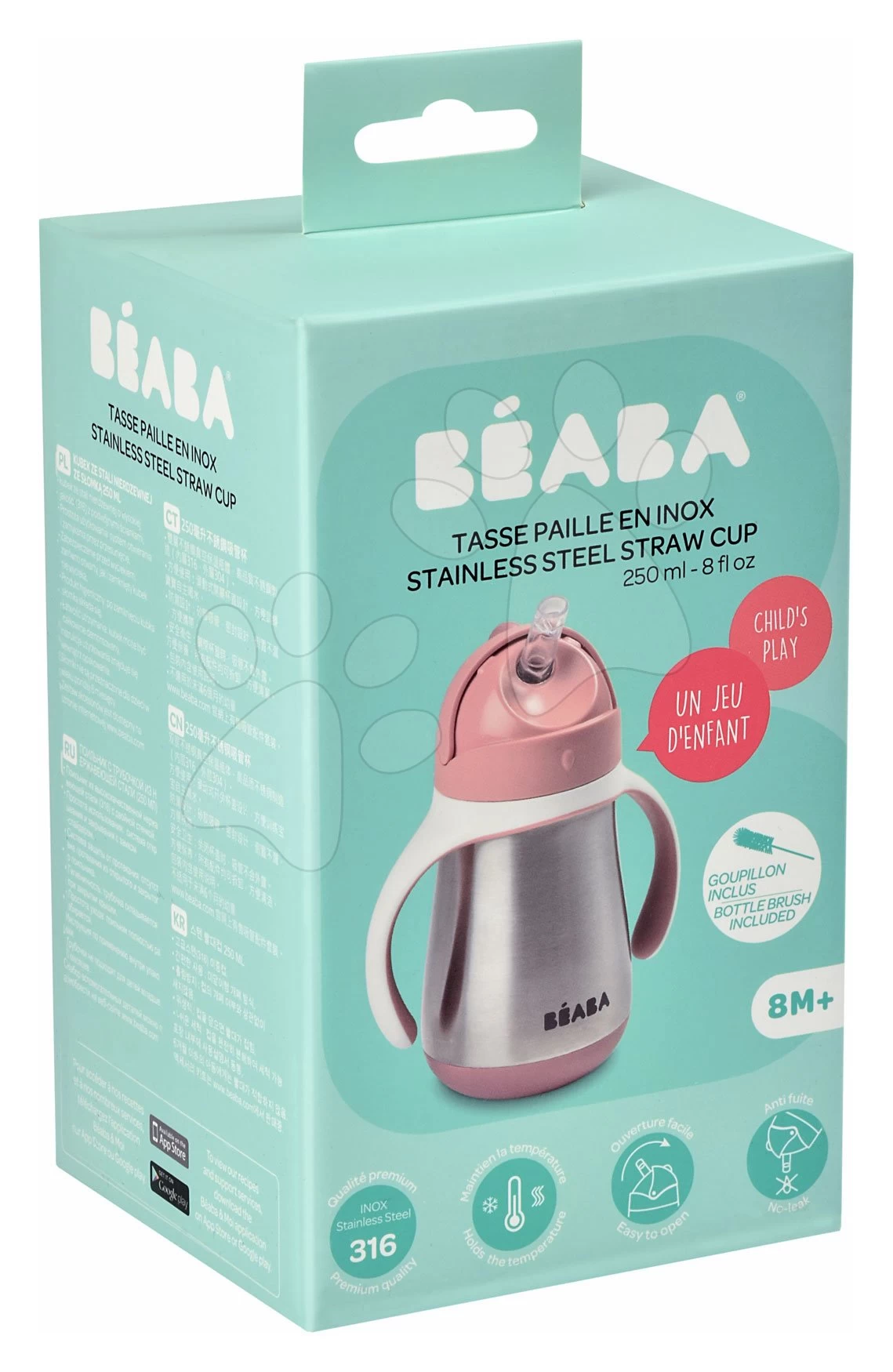 Flasche Bidon Mit Doppelwänden Stainless Steel Straw Cup Beaba Old Pink 250ml Rosa Aus Edelstahl Ab 8 Monaten – Bild 13