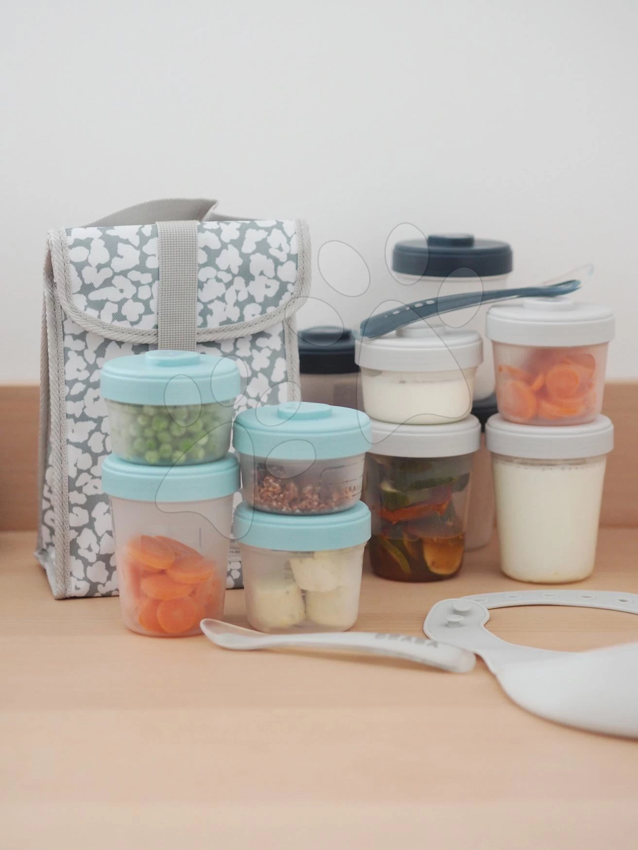 Set Mit 12 Beaba Lebensmitteldosen Expert Meal & Food Storage Pack Storm 12 Clips Und 2 Silikonlöffel Blau