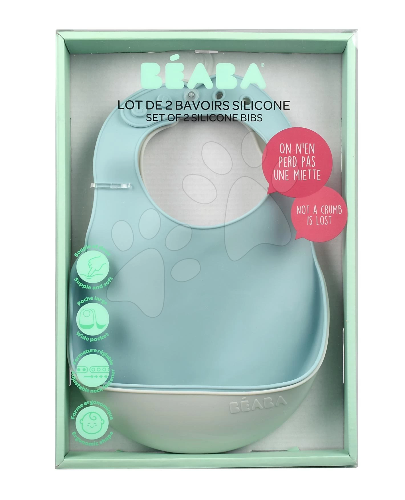 Lätzchen Für Kinder Silicon Bib Beaba Light Mist & Airy Green Beaba 2 Stück Weiches Silikon Und Knöpfe Ab 0 Monaten – Bild 5
