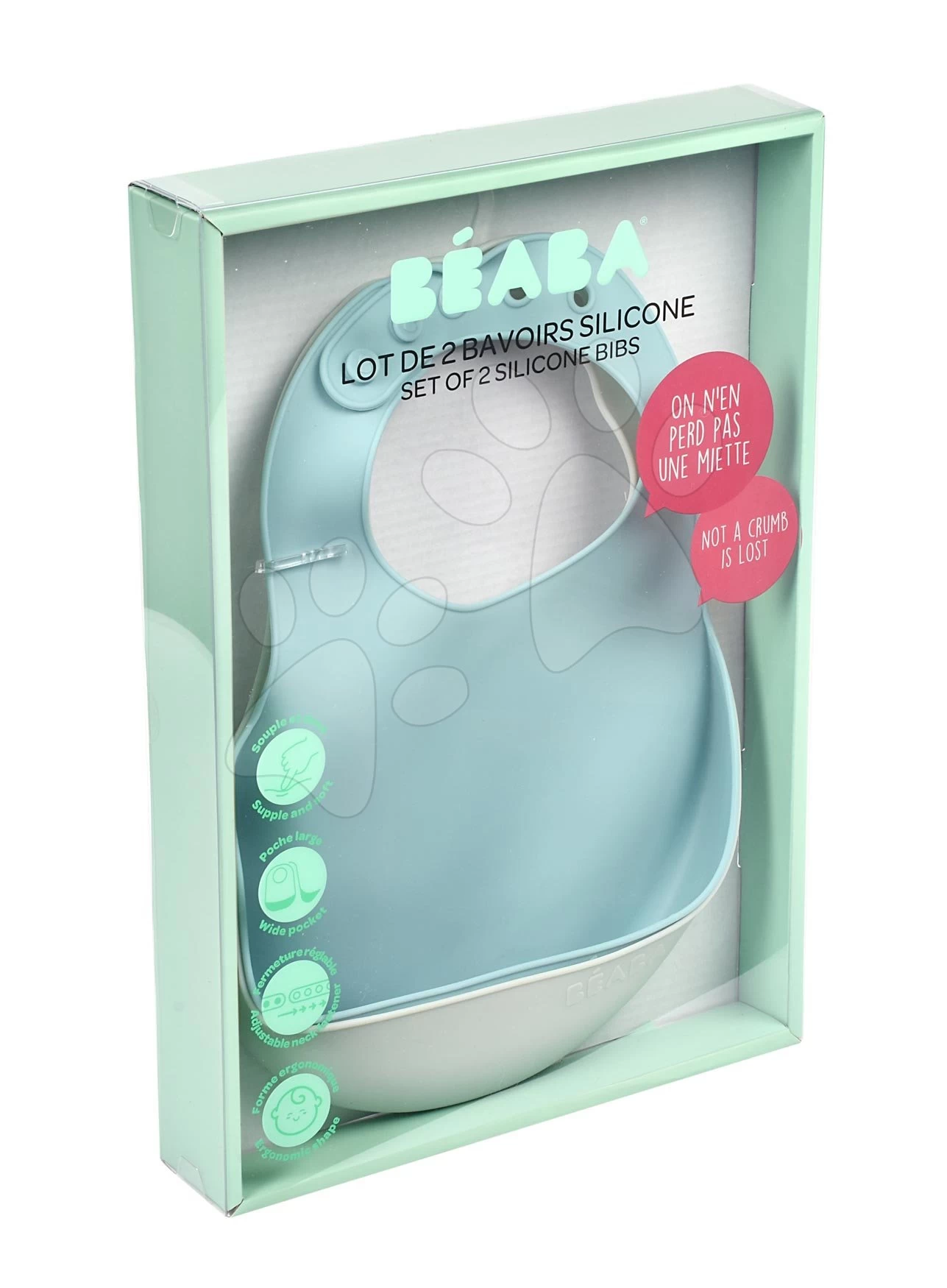 Lätzchen Für Kinder Silicon Bib Beaba Light Mist & Airy Green Beaba 2 Stück Weiches Silikon Und Knöpfe Ab 0 Monaten – Bild 6