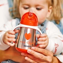 Bidon-Flasche Mit Doppelwand Stainless Steel Straw Cup Beaba Mathilde Cabanas 250ml Edelstahl Rot Ab 8 Monaten