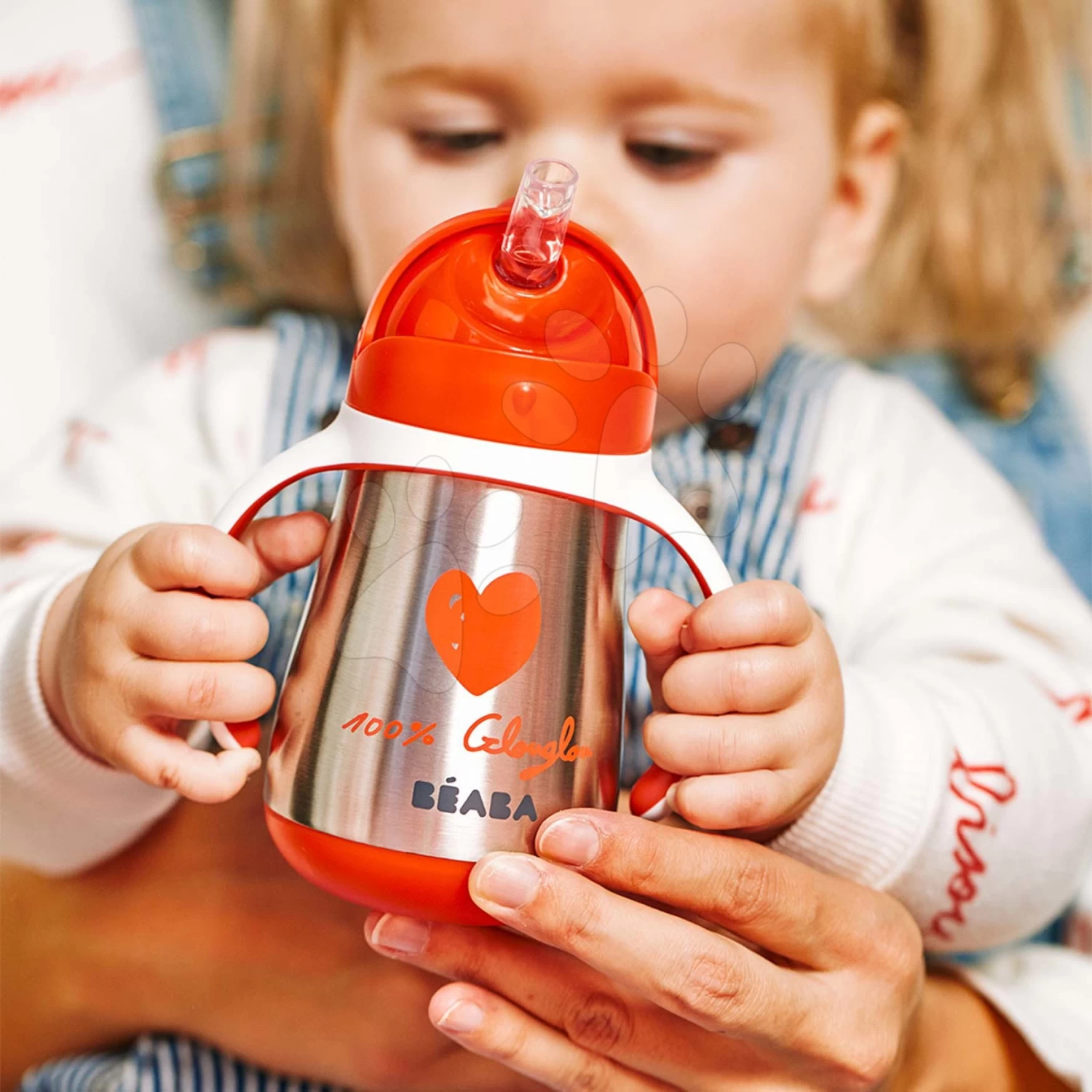 Bidon-Flasche Mit Doppelwand Stainless Steel Straw Cup Beaba Mathilde Cabanas 250ml Edelstahl Rot Ab 8 Monaten