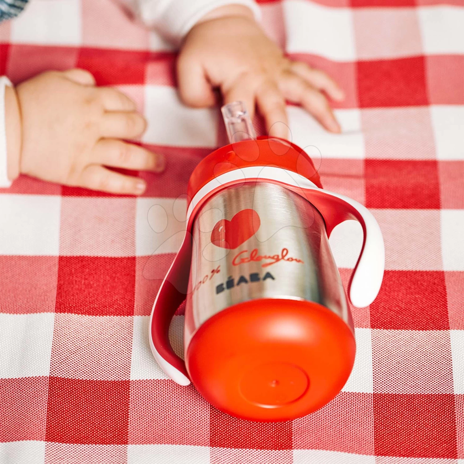 Bidon-Flasche Mit Doppelwand Stainless Steel Straw Cup Beaba Mathilde Cabanas 250ml Edelstahl Rot Ab 8 Monaten – Bild 2