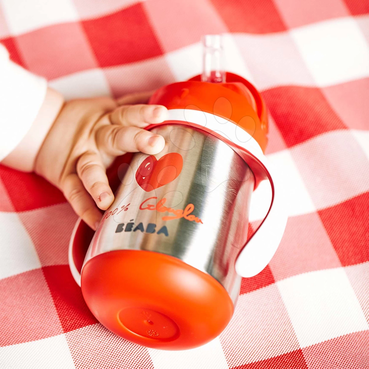 Bidon-Flasche Mit Doppelwand Stainless Steel Straw Cup Beaba Mathilde Cabanas 250ml Edelstahl Rot Ab 8 Monaten – Bild 4