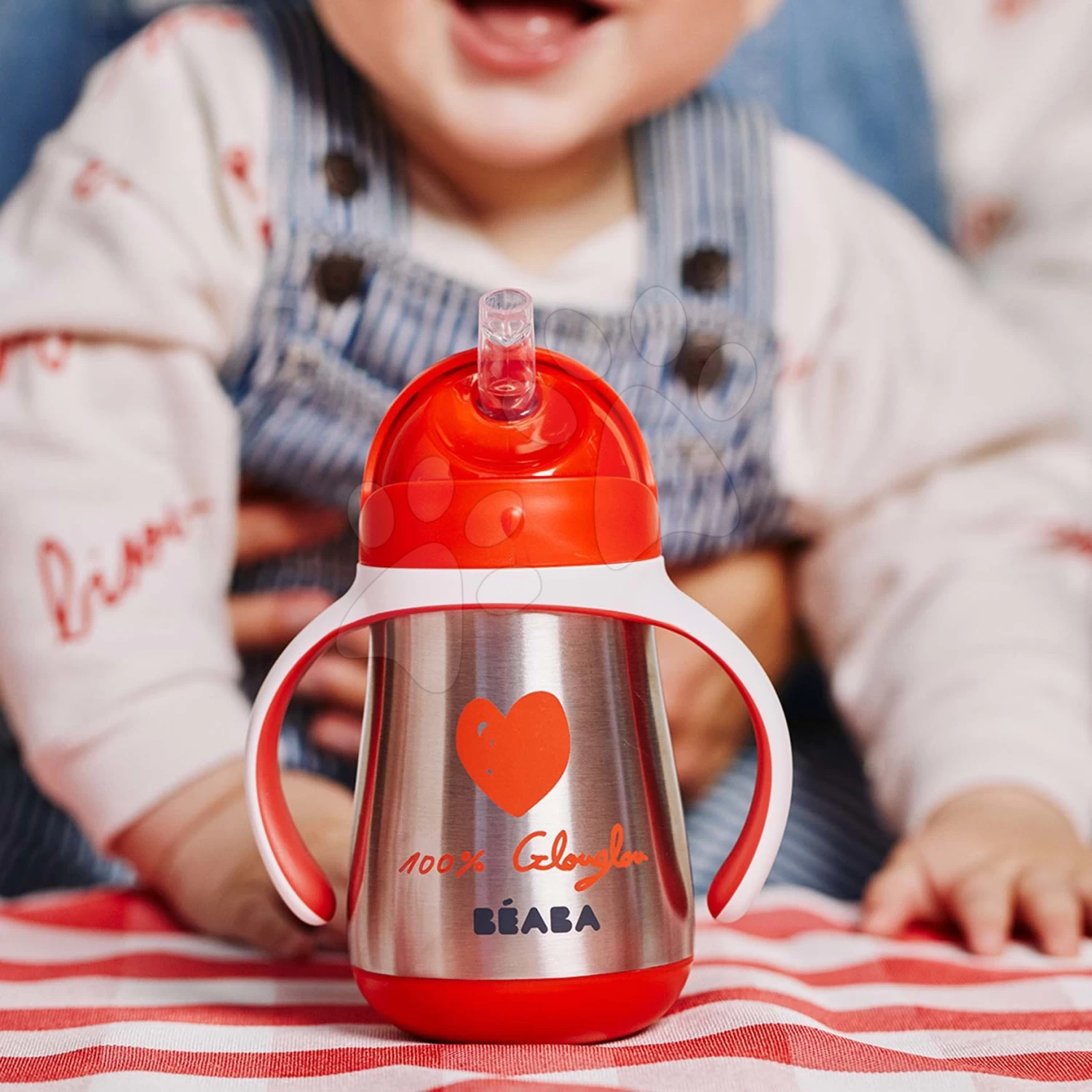 Bidon-Flasche Mit Doppelwand Stainless Steel Straw Cup Beaba Mathilde Cabanas 250ml Edelstahl Rot Ab 8 Monaten – Bild 7