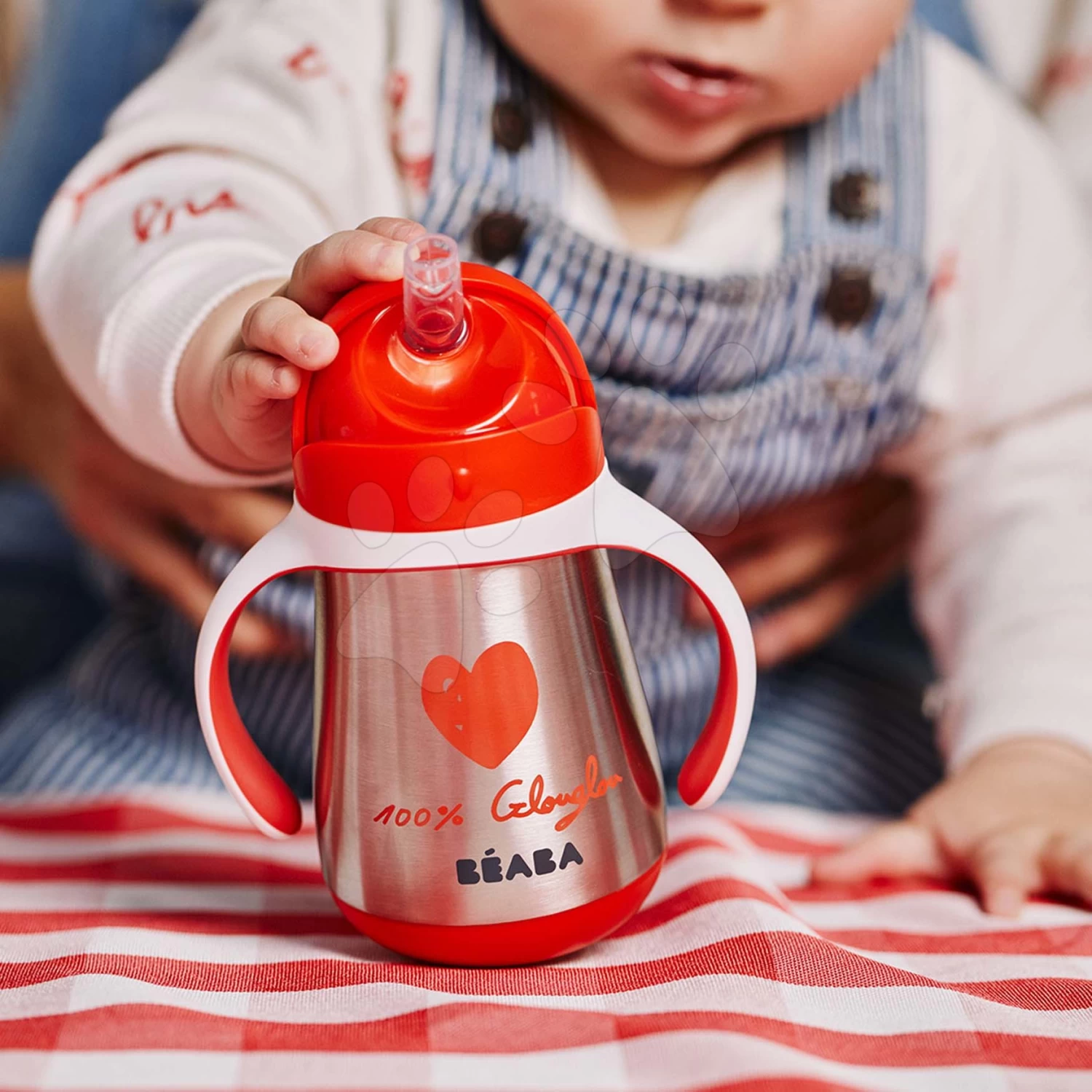 Bidon-Flasche Mit Doppelwand Stainless Steel Straw Cup Beaba Mathilde Cabanas 250ml Edelstahl Rot Ab 8 Monaten – Bild 8