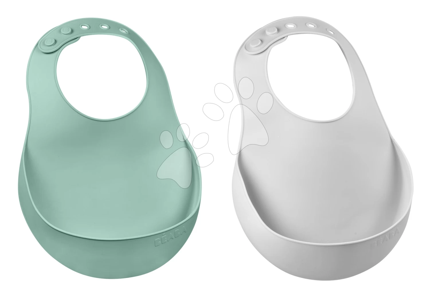 Lätzchen Für Kinder Silicone Bib Beaba Light Mist & Sage Green Aus Weichem Silikon Und Knöpfen 2 Stück Ab 4 Monaten BE913542