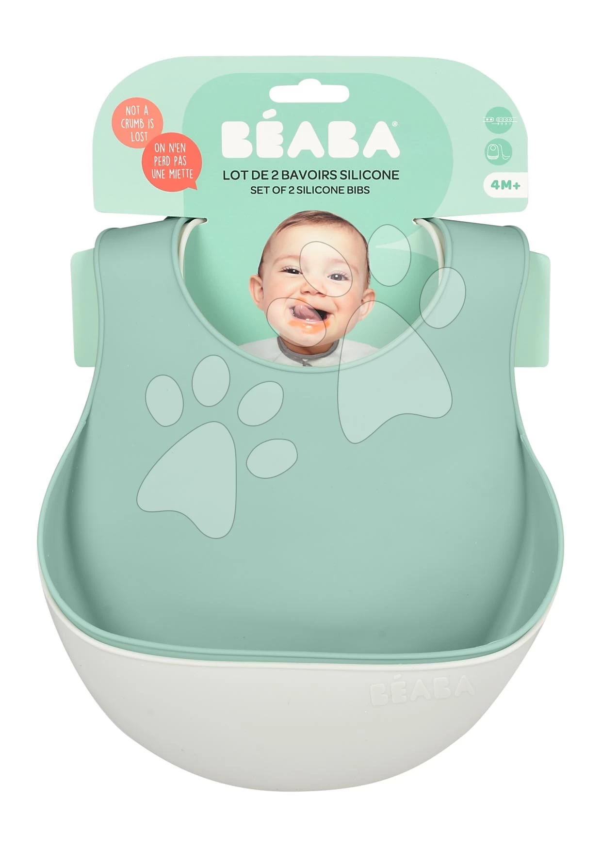 Lätzchen Für Kinder Silicone Bib Beaba Light Mist & Sage Green Aus Weichem Silikon Und Knöpfen 2 Stück Ab 4 Monaten BE913542 – Bild 2