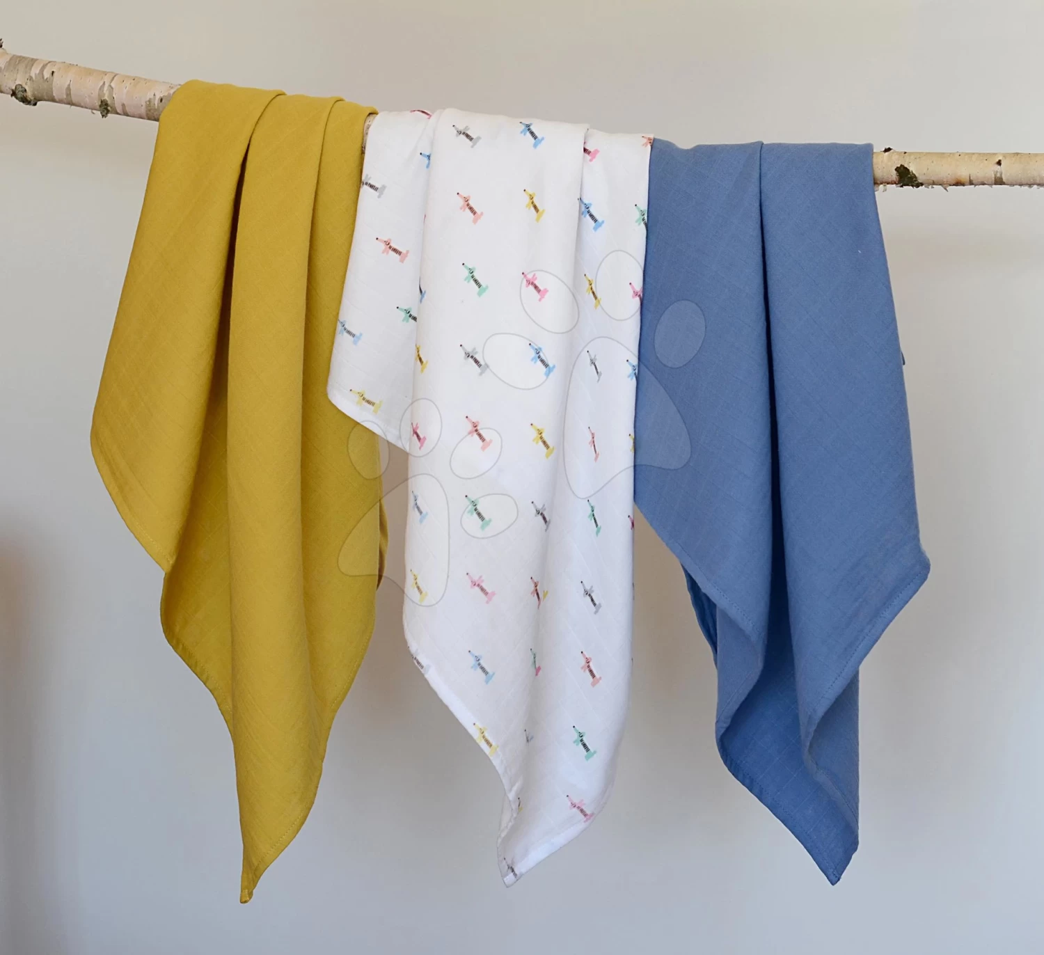 Baumwoll-Musselin-Windel Beaba Textilwindeln Teckel 3er Set 70*70 Cm Ab 0 Monaten Blau-beige – Bild 4