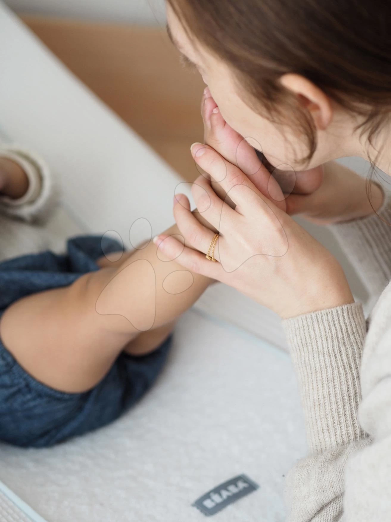 Wickelauflagebezug Sofalange Beaba Weiß Mit Rand 100% Bio-Baumwolle Von 0-36 Monaten