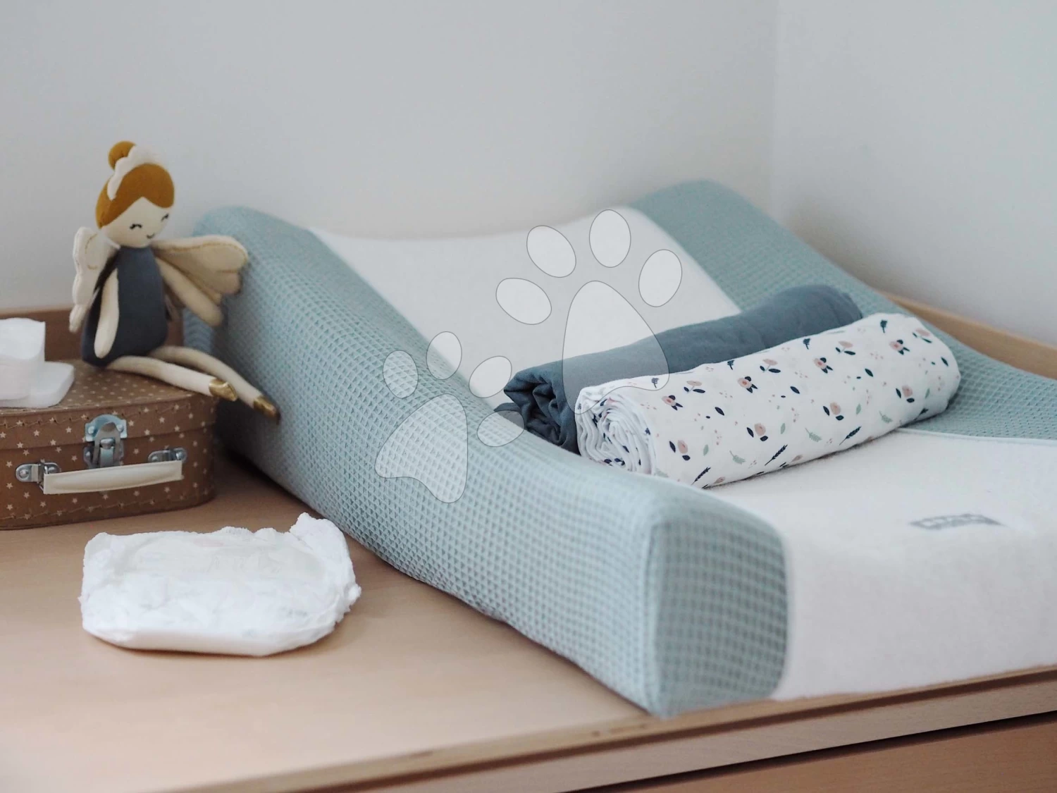 Wickelauflagenbezug Sofalange Green Beaba Grün Mit Rand 100% Bio-Baumwolle Von 0-36 Monaten