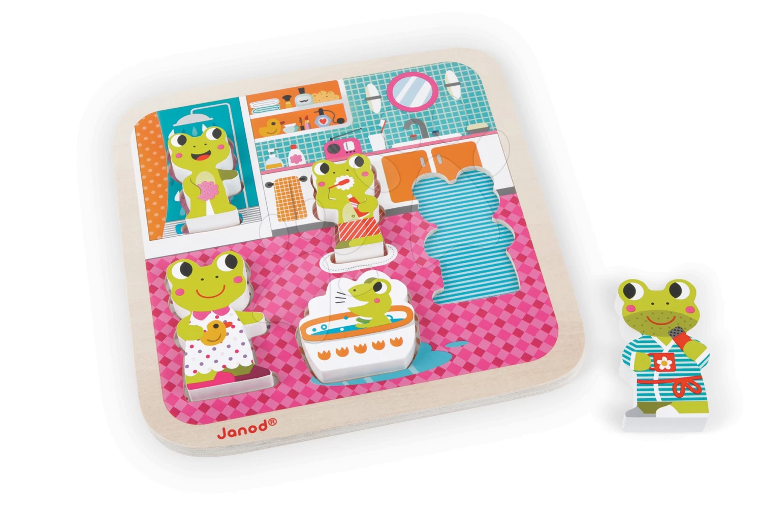 Holzpuzzle Für Die Kleinsten Frösche Im Bad Janod 5 Teile Ab 18 Monaten