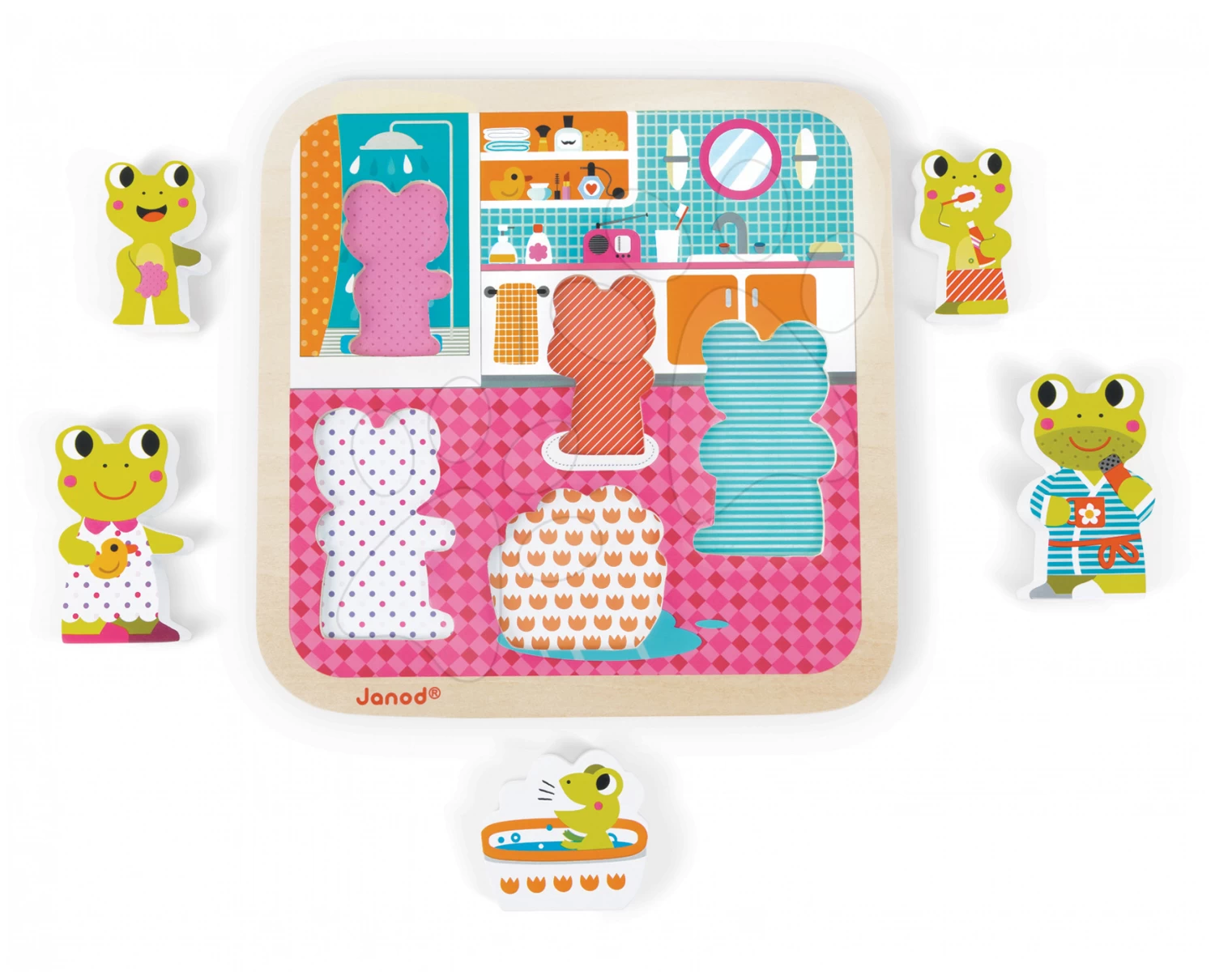 Holzpuzzle Für Die Kleinsten Frösche Im Bad Janod 5 Teile Ab 18 Monaten – Bild 2