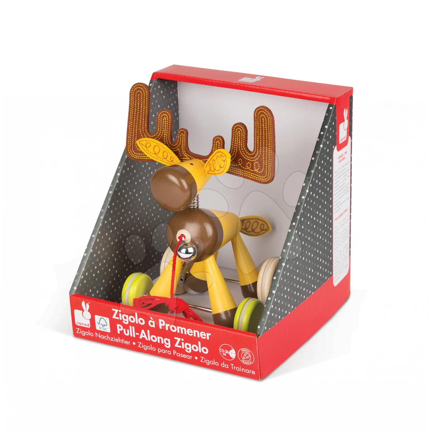 Holzrentier Zigolos Janod Auf Rädern Mit Glocke Ab 12 Monaten – Bild 3