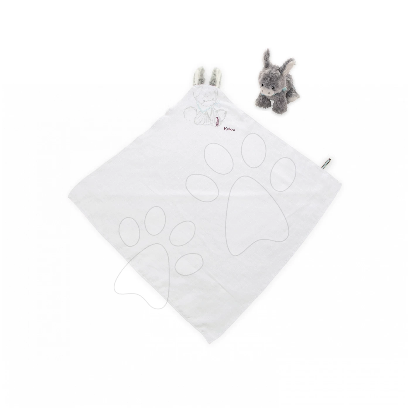 Esel Zum Kuscheln Les Amis Doudou Kaloo Mit Ohren Aus Feinem Weichem Stoff Und Esel Für Die Kleinsten Weiß-grau