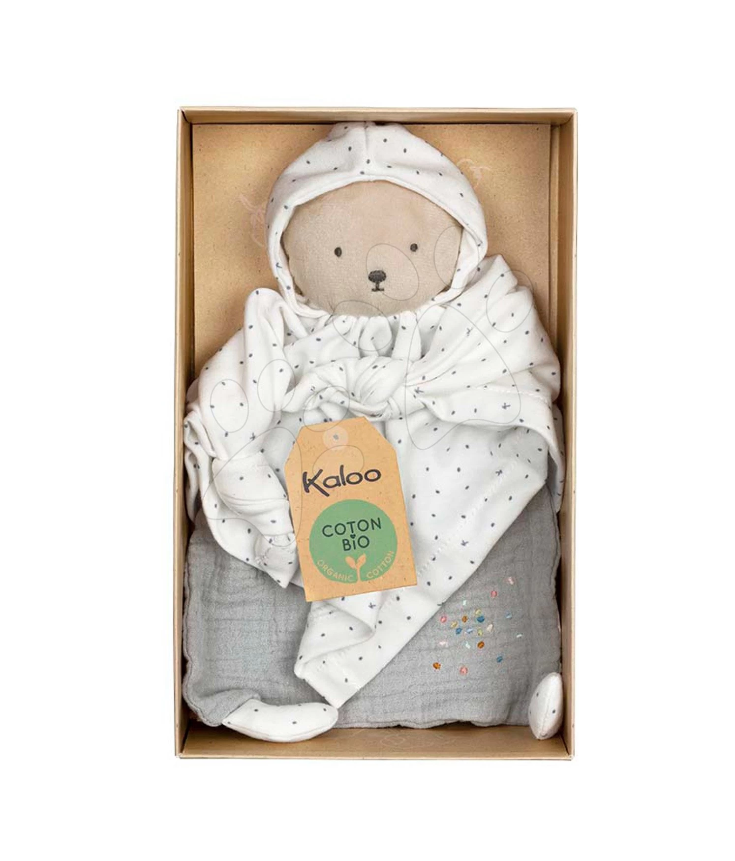 Bär Aus Textil Grau Organic Cotton Doudou Bear Grey Kaloo Zum Kuscheln Im Kinderbett 20 Cm Im Geschenkkarton Ab 0 Monaten – Bild 3